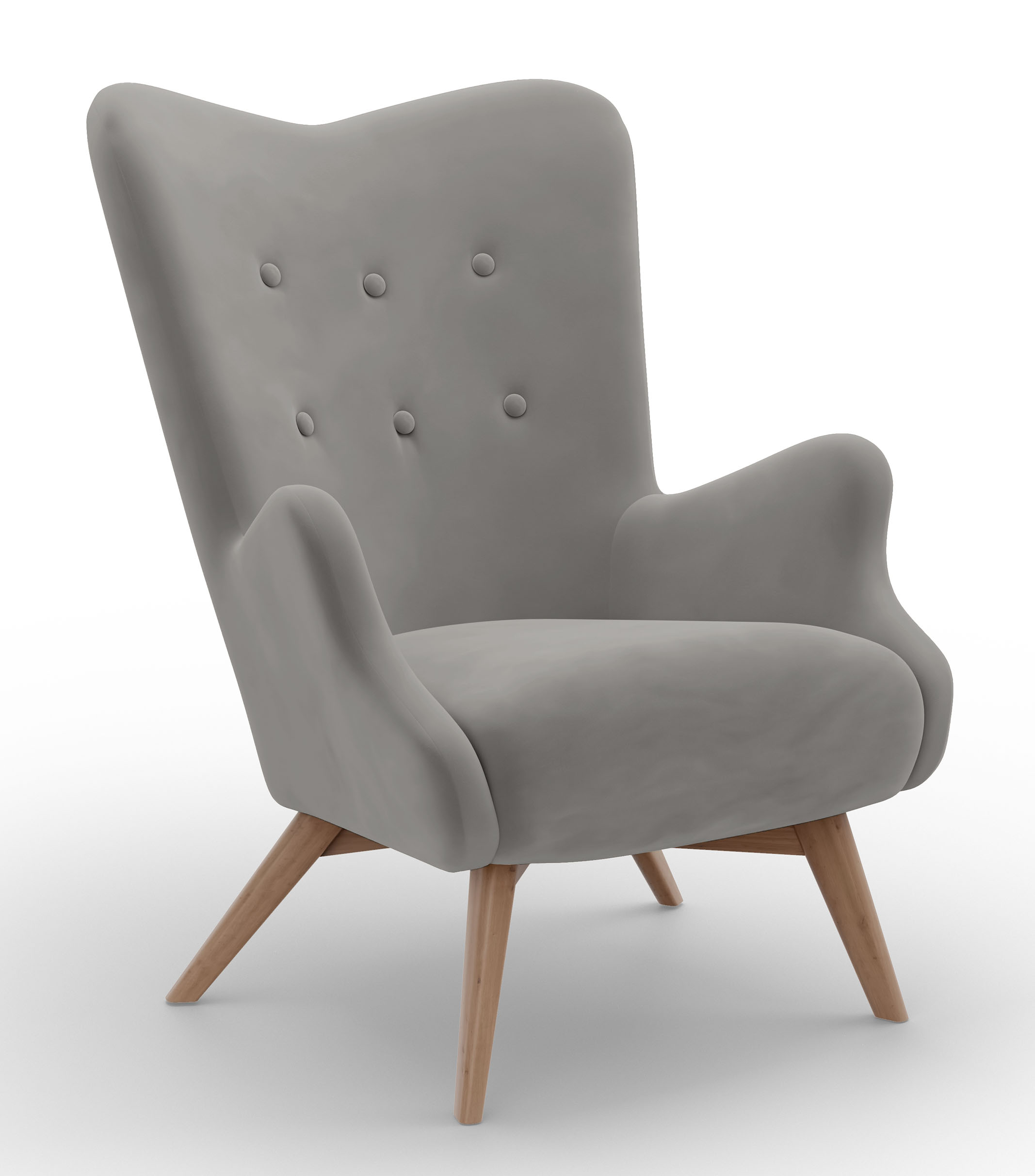 Fotel wypoczynkowy uszak Owlly popielaty welur - zdjęcie 1