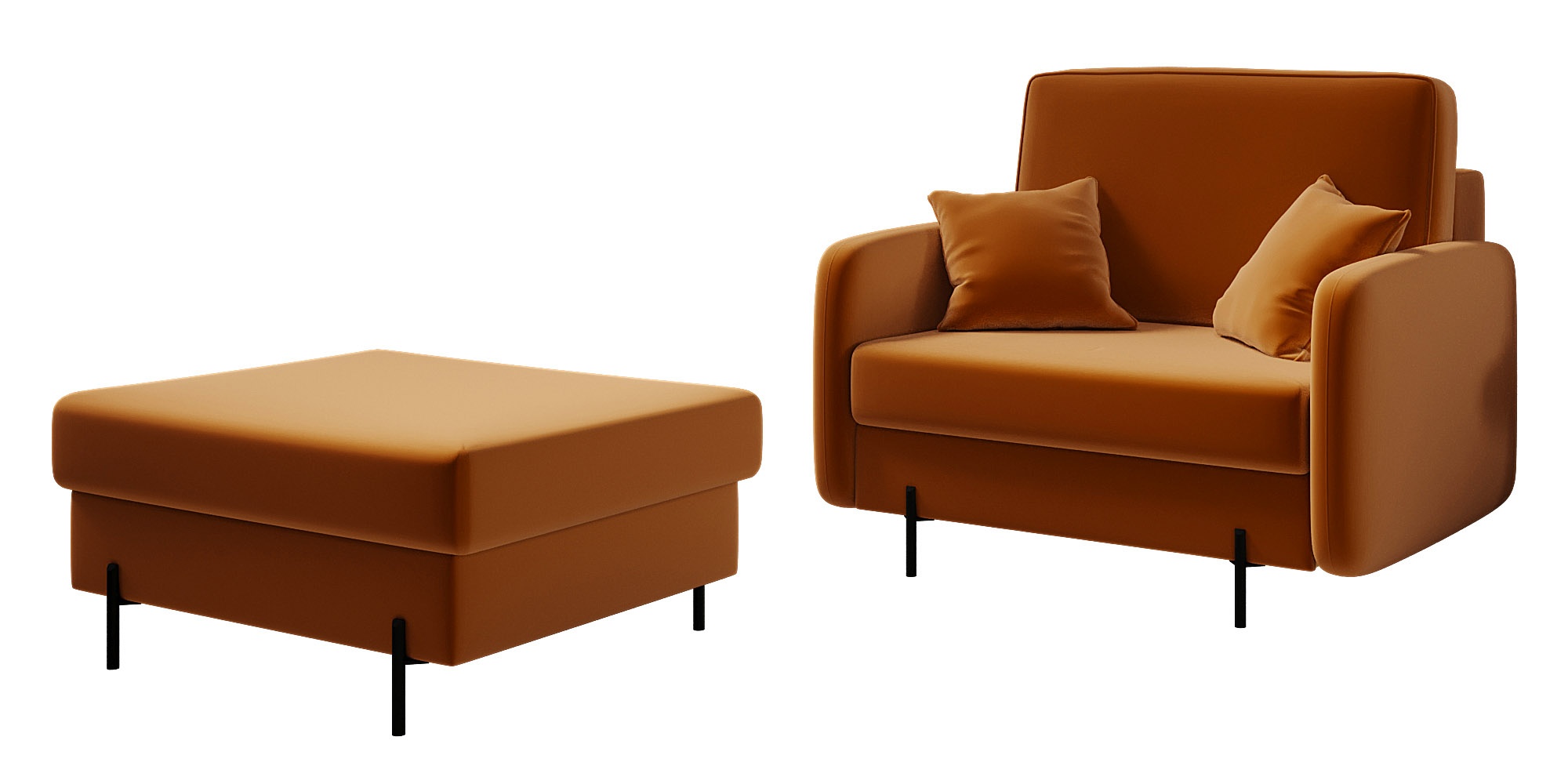 Fotel kubełkowy z podnóżkiem Solferina miedziany welur - zdjęcie 1