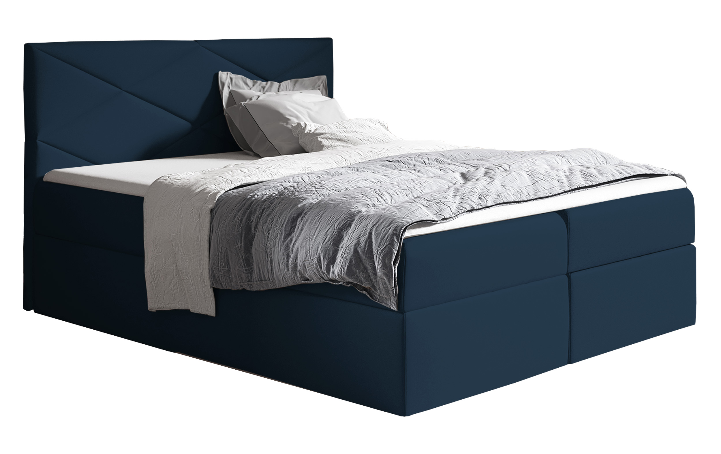 Łóżko kontynentalne Galbena 140x200 z dwoma pojemnikami, materacem i topperem granatowe hydrofobowe - zdjęcie 1