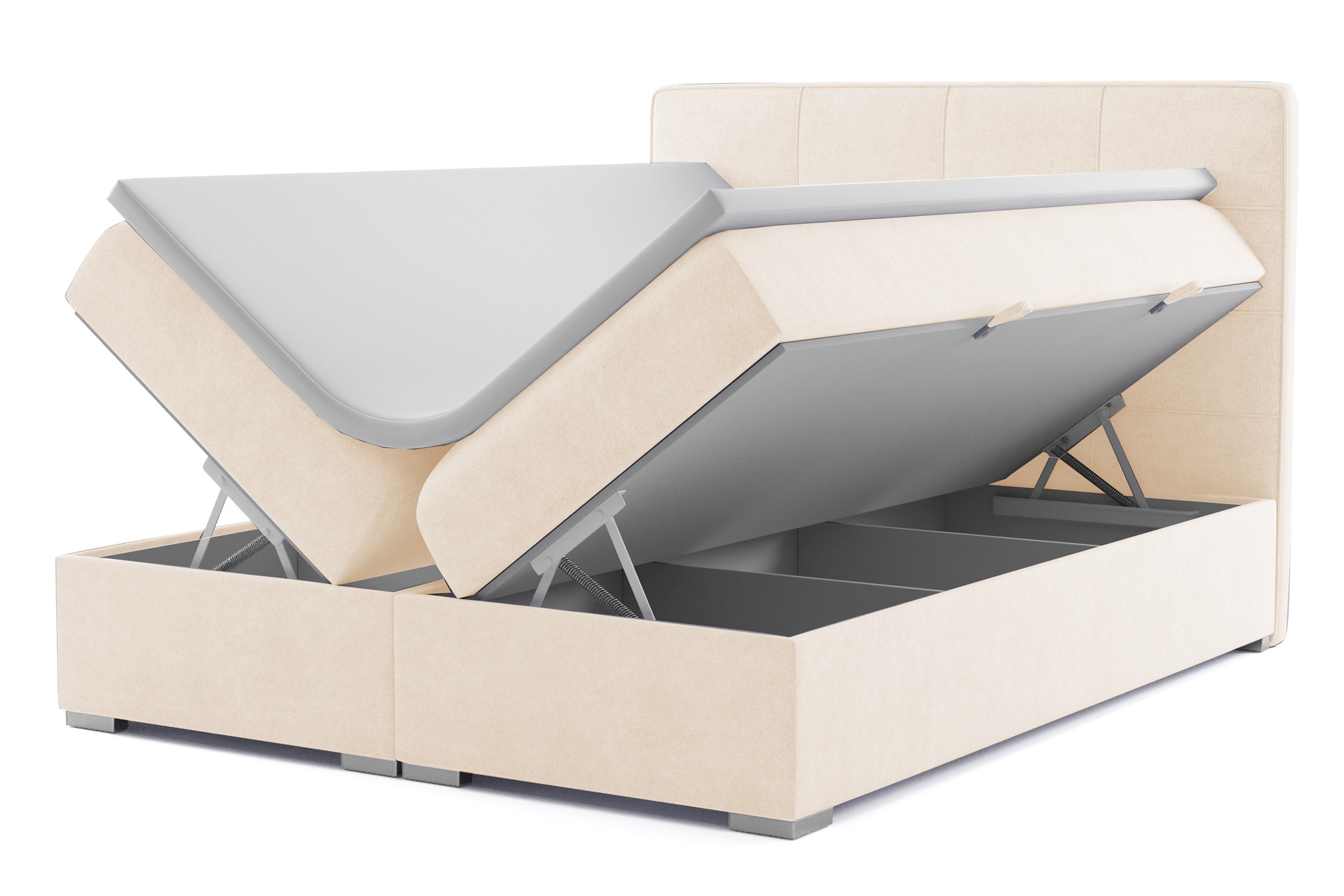 Łóżko kontynentalne 140x200 cm Bongiorno z pojemnikami i topperem beżowe welur hydrofobowy