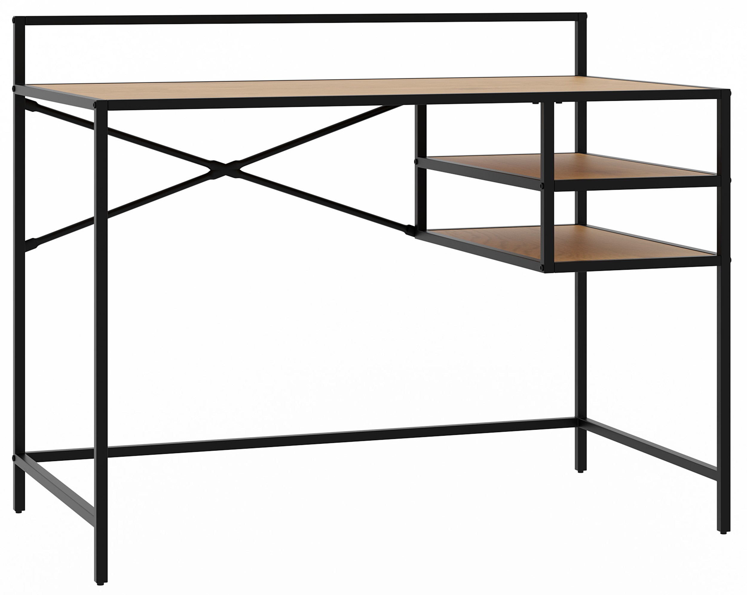 Biurko Koneso 110cm z dwoma półkami dąb/czarny - zdjęcie 1