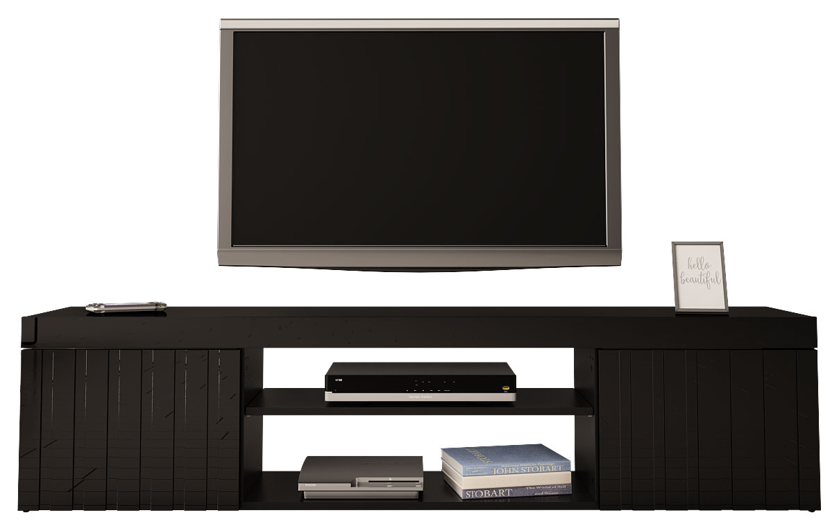 Szafka RTV Kalva 180 cm czarny połysk lamele