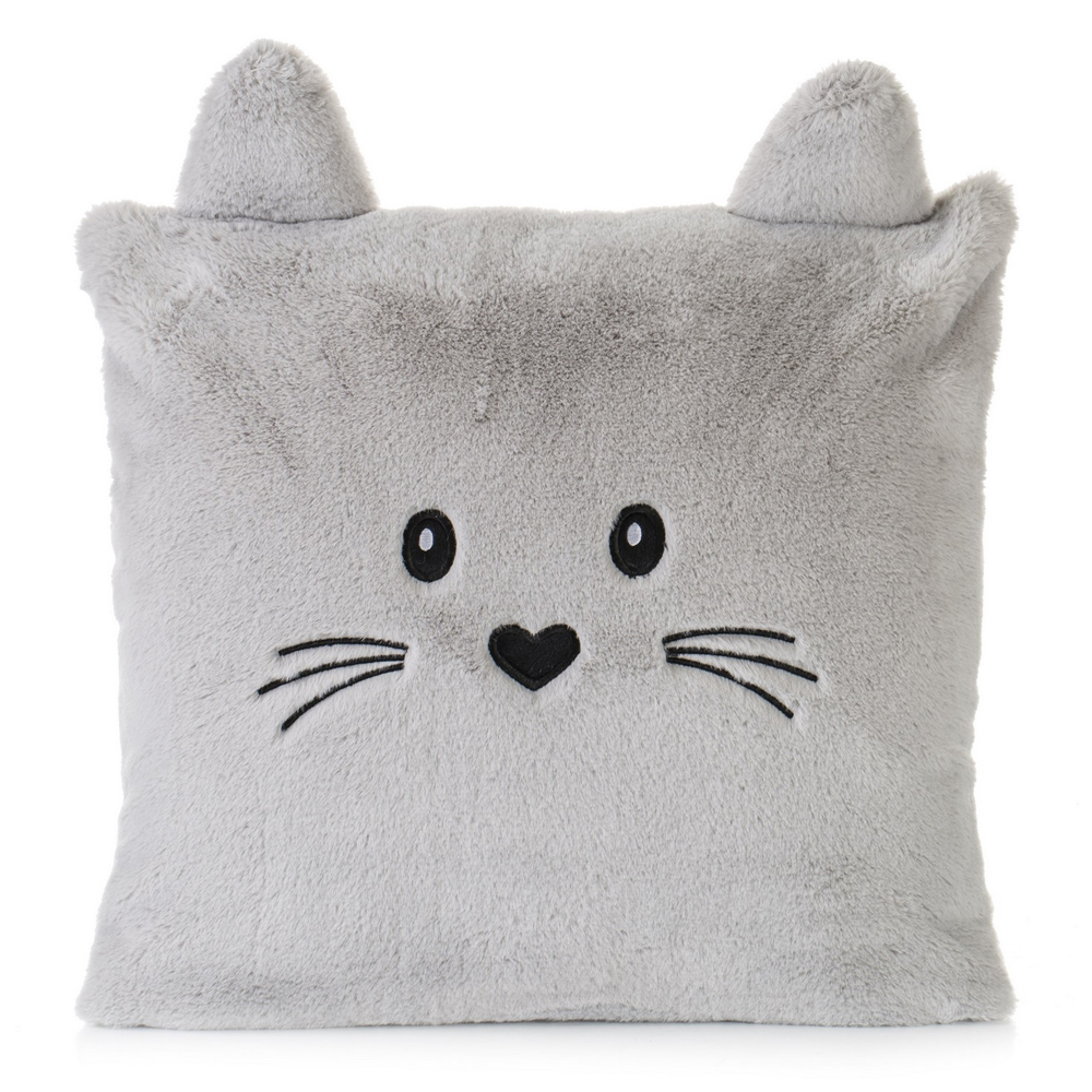 Poszewka na poduszkę Michira 45x45 cm z futerkiem i uszkami kota szara - zdjęcie 1