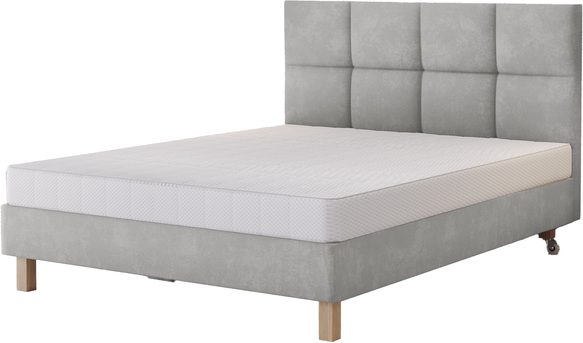 Łóżko tapicerowane 160x200 cm  Donbay z wezglowiem panelowym i materacem kieszeniowym jasnoszare welur hydrofobowy - zdjęcie 1