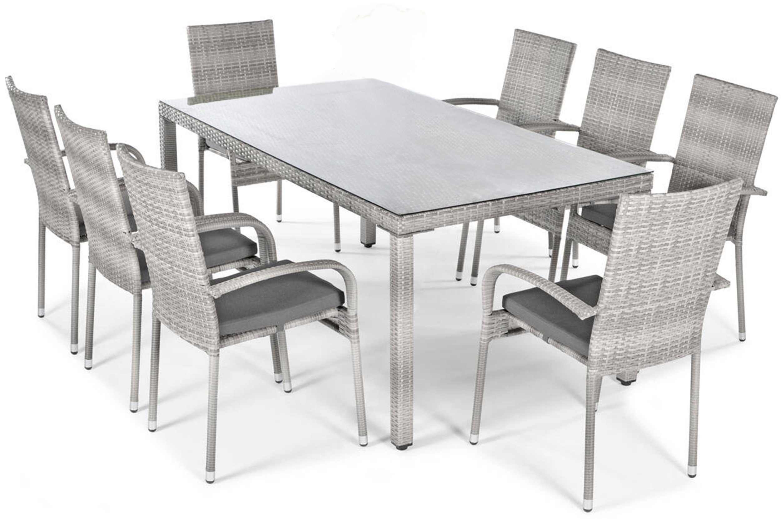 Zestaw mebli ogrodowych Cllands ze stołem obiadowym i krzesłami ośmioosobowy technorattan jasnoszary - zdjęcie 1