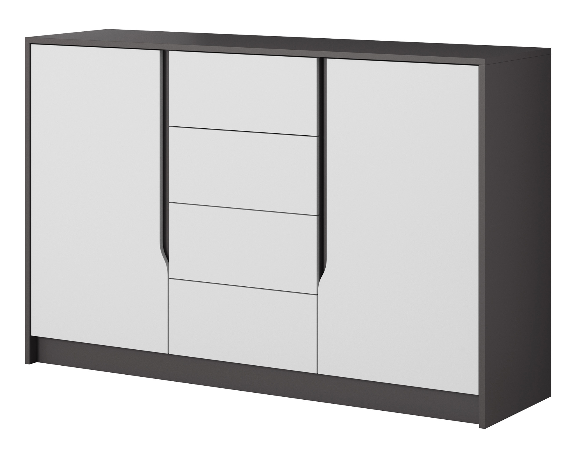 Komoda dwudrzwiowa Tulon 138 cm z czterema szufladami grafit / biała - zdjęcie 1