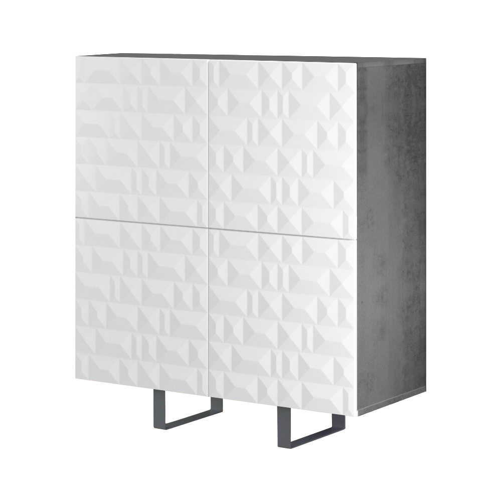 Włoska komoda czterodrzwiowa Balwin 110 cm z przetworzonych butelek PET Beton/Biały