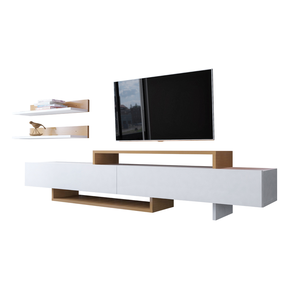 Szafka RTV Rolse z dwiema półkami naściennymi z bialymi frontami - zdjęcie 3