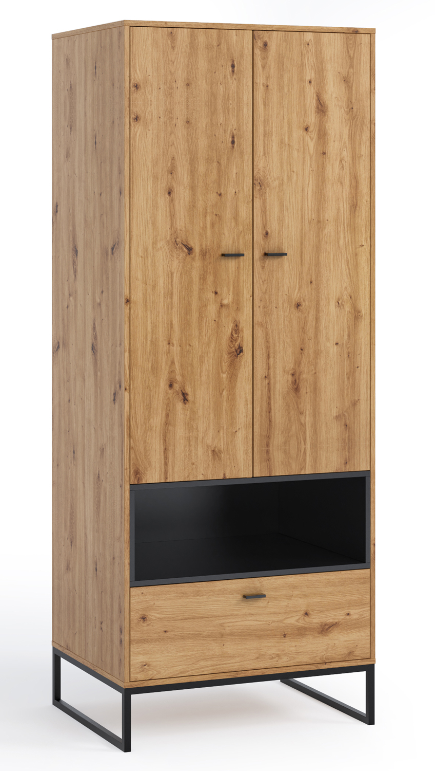 Szafa do przedpokoju Bonila 80 cm z półką i szufladą dąb artisan / czarna - zdjęcie 1