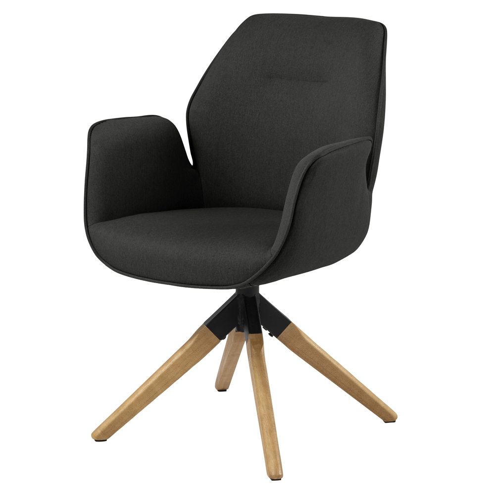 Krzesło tapicerowane z podłokietnikami Lorea z funkcją auto-return ciemnoszare na dębowych nóżkach - zdjęcie 1