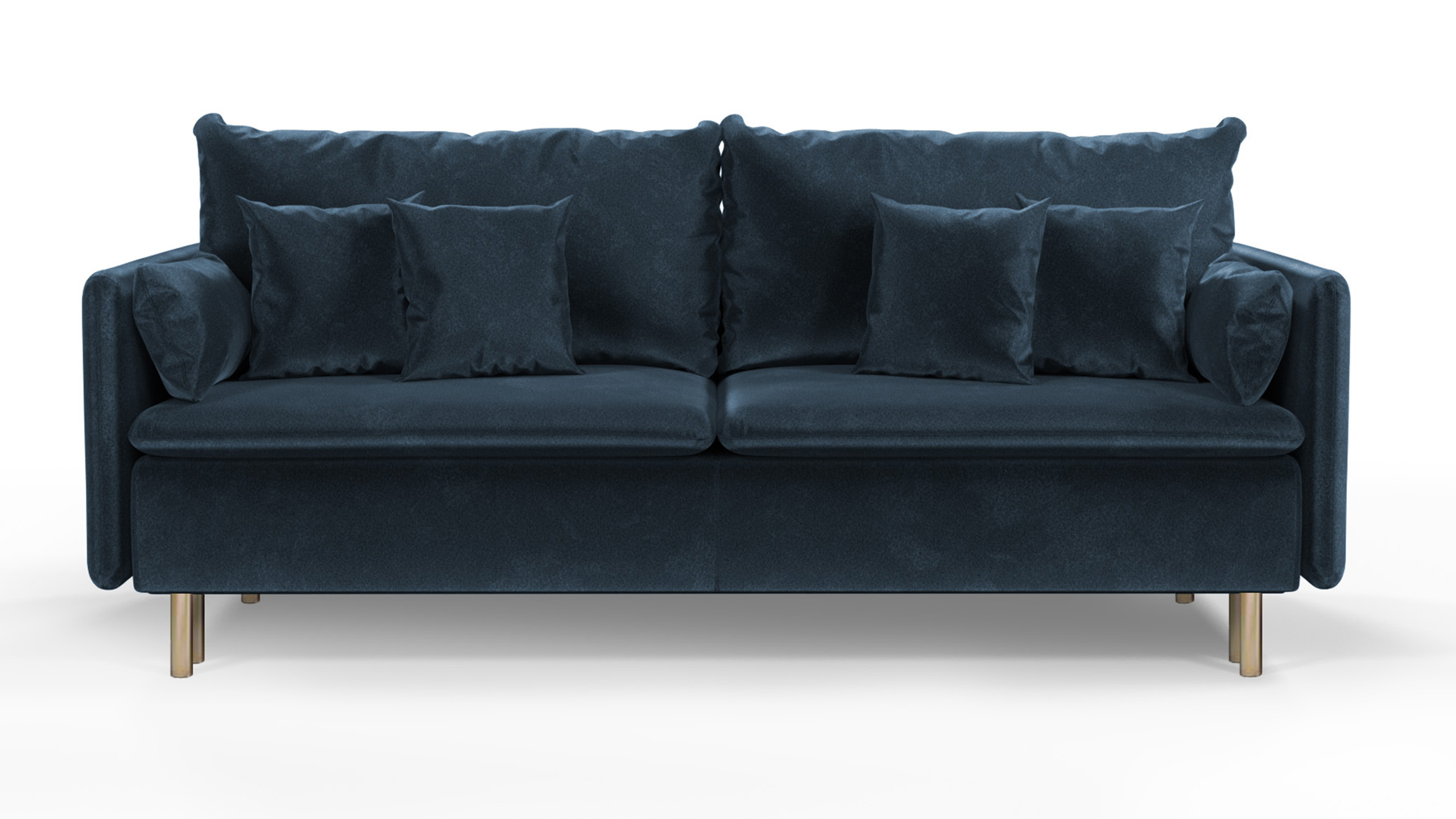 Kanapa rozkładana trzyosobowa Gennario z pojemnikiem na złotych nogach granatowa welur łatwoczyszczący - zdjęcie 1