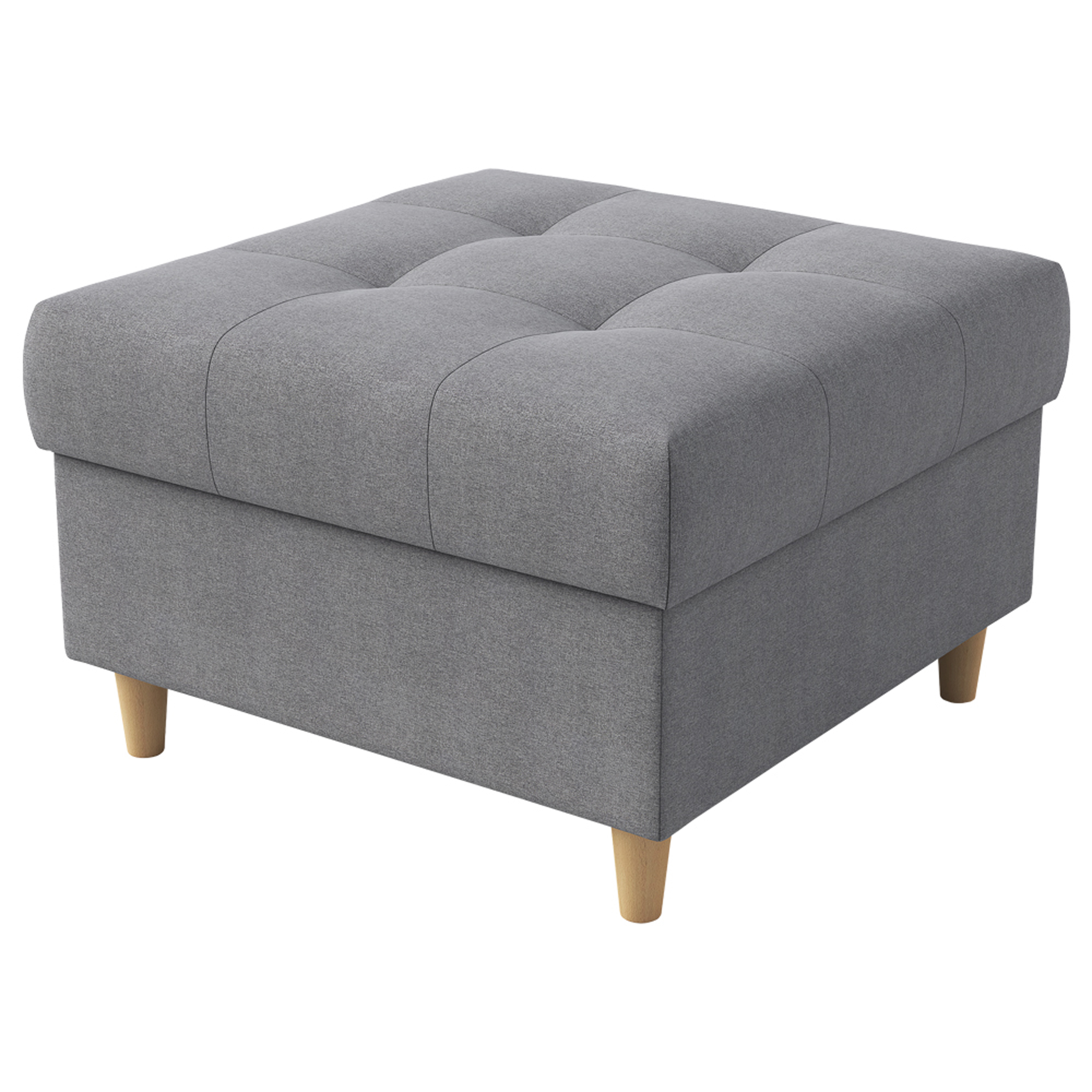 Pufa na drewnianych nóżkach Berrec pikowana szara plecionka - zdjęcie 1