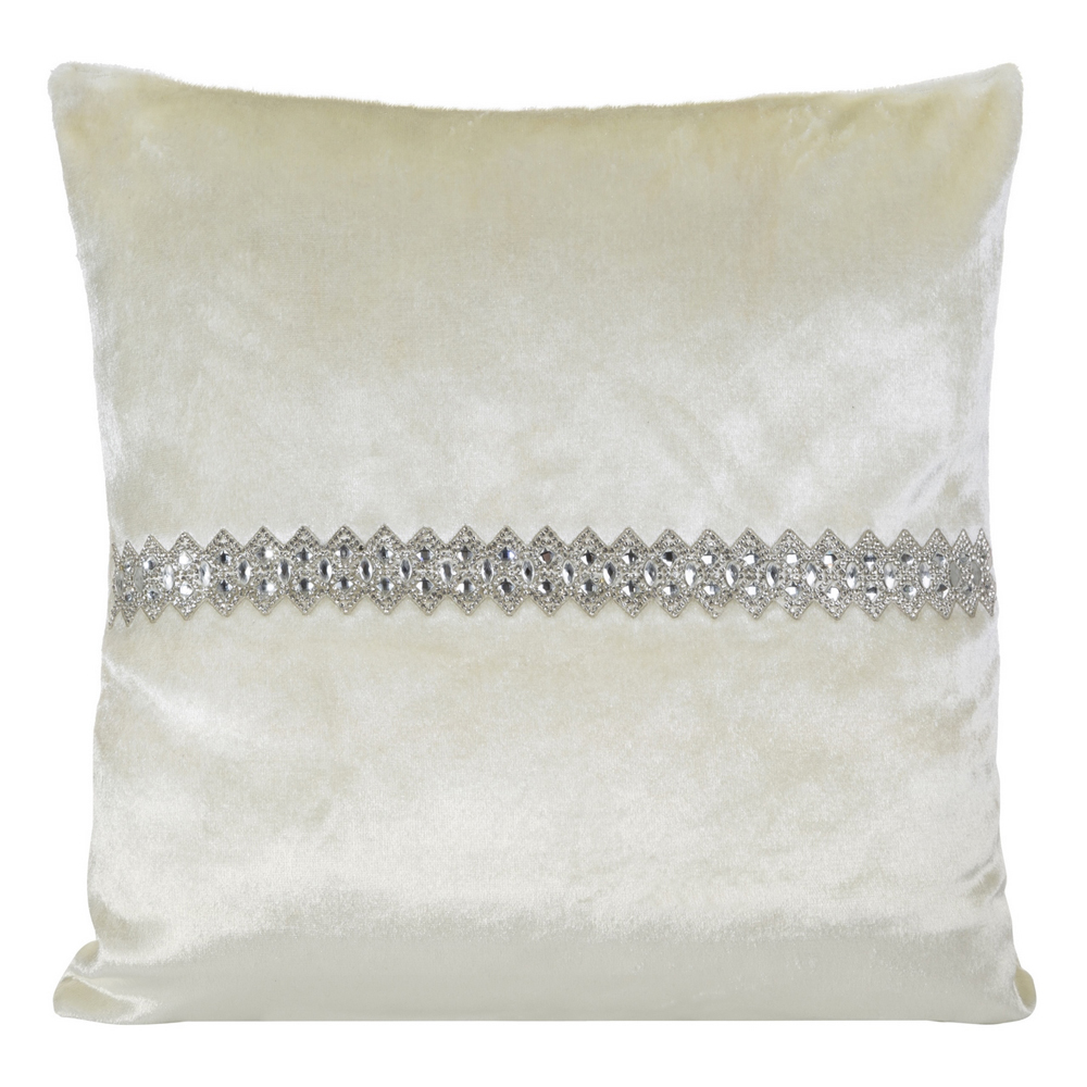 Poszewka na poduszkę Ogalia 40x40 cm welwetowa zdobiona kryształkami kremowa - zdjęcie 1