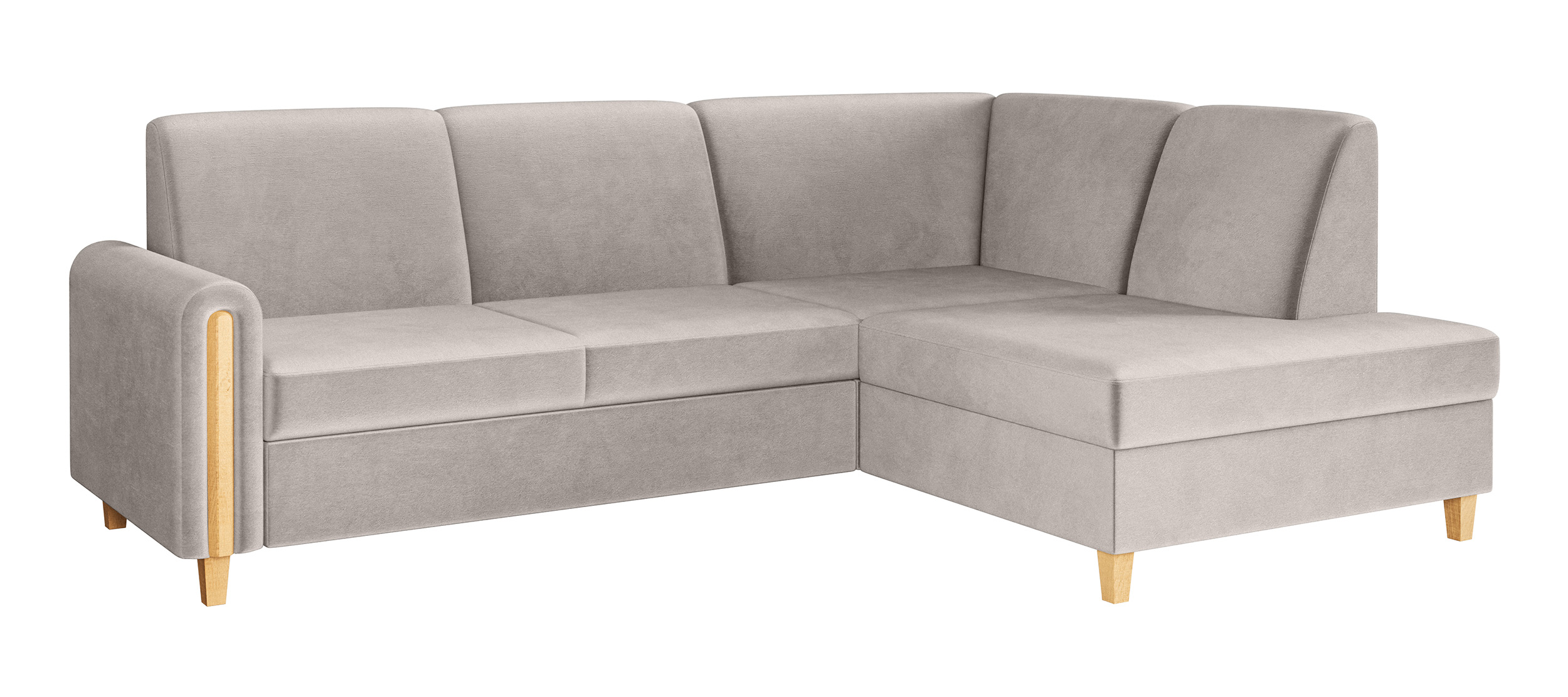 Narożnik z funkcją spania Majla L-kształtny prawostronny z pojemnikiem jasnobeżowy welur - zdjęcie 1