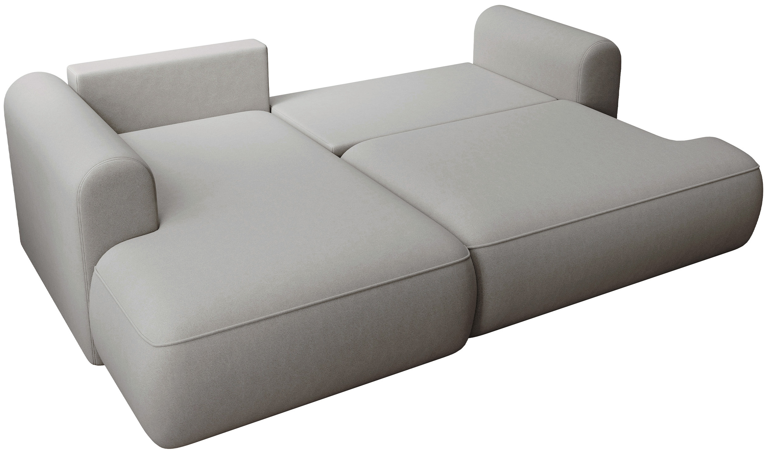 Szary narożnik Ovo mini L-kształtny z funkcją spania i pojemnikiem na pościel.