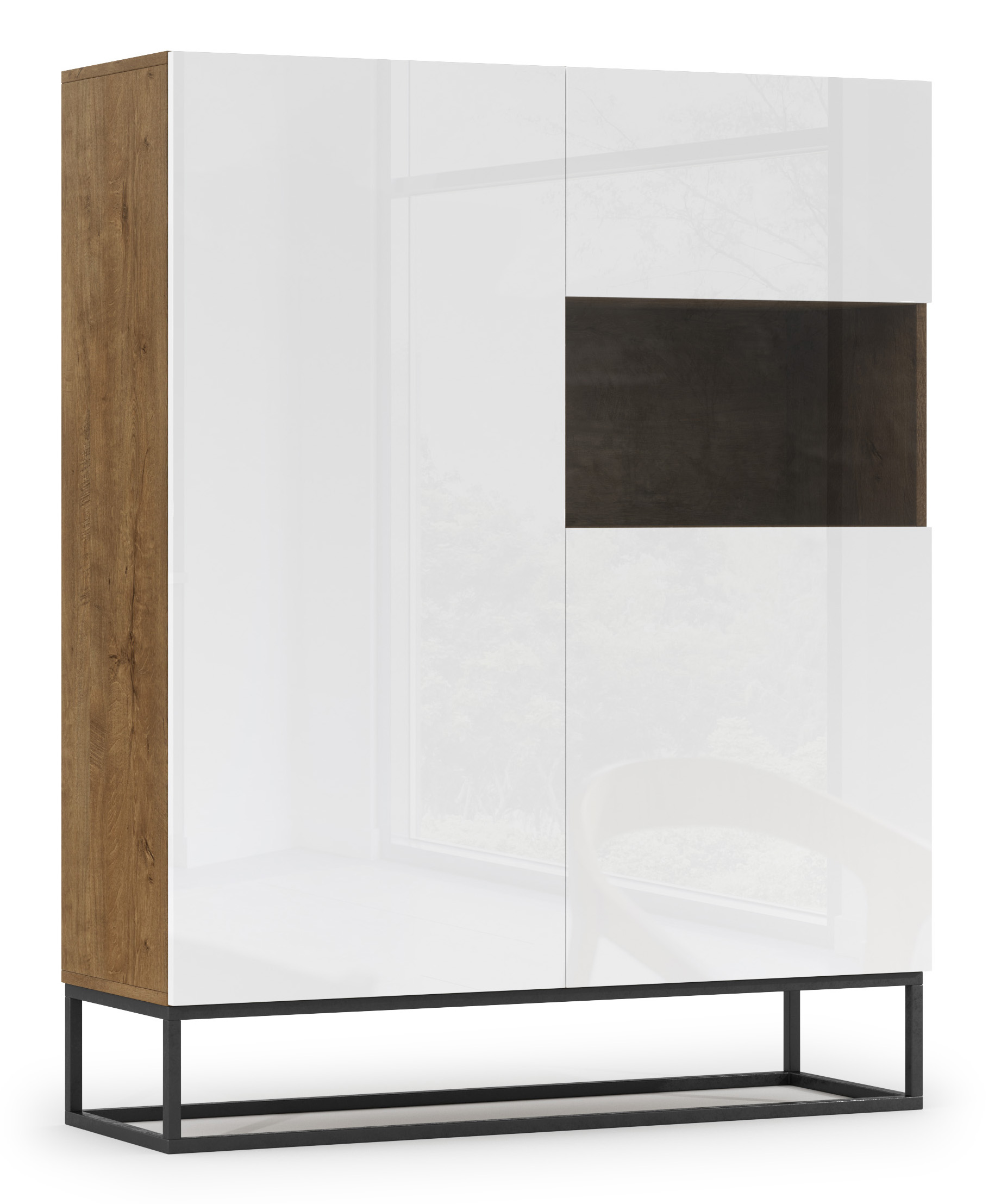 Witryna trzydrzwiowa Mirris 120 cm dąb artisan / biały połysk - zdjęcie 1