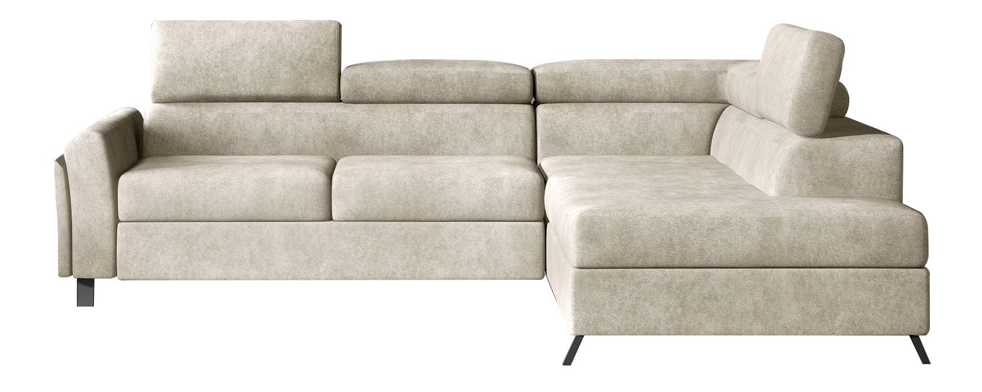 Narożnik z funkcją spania Eustrephus L-kształtny z pojemnikiem beżowy prawostronny