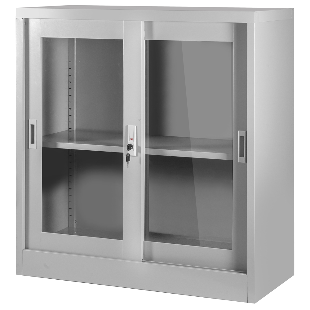 Szafka wisząca metalowa z przeszkleniem XD-018 szara - zdjęcie 1