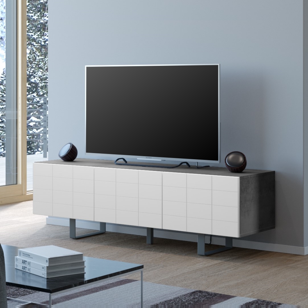 Włoska szafka RTV Gondil 165 cm z przetworzonych butelek PET Beton/Biały