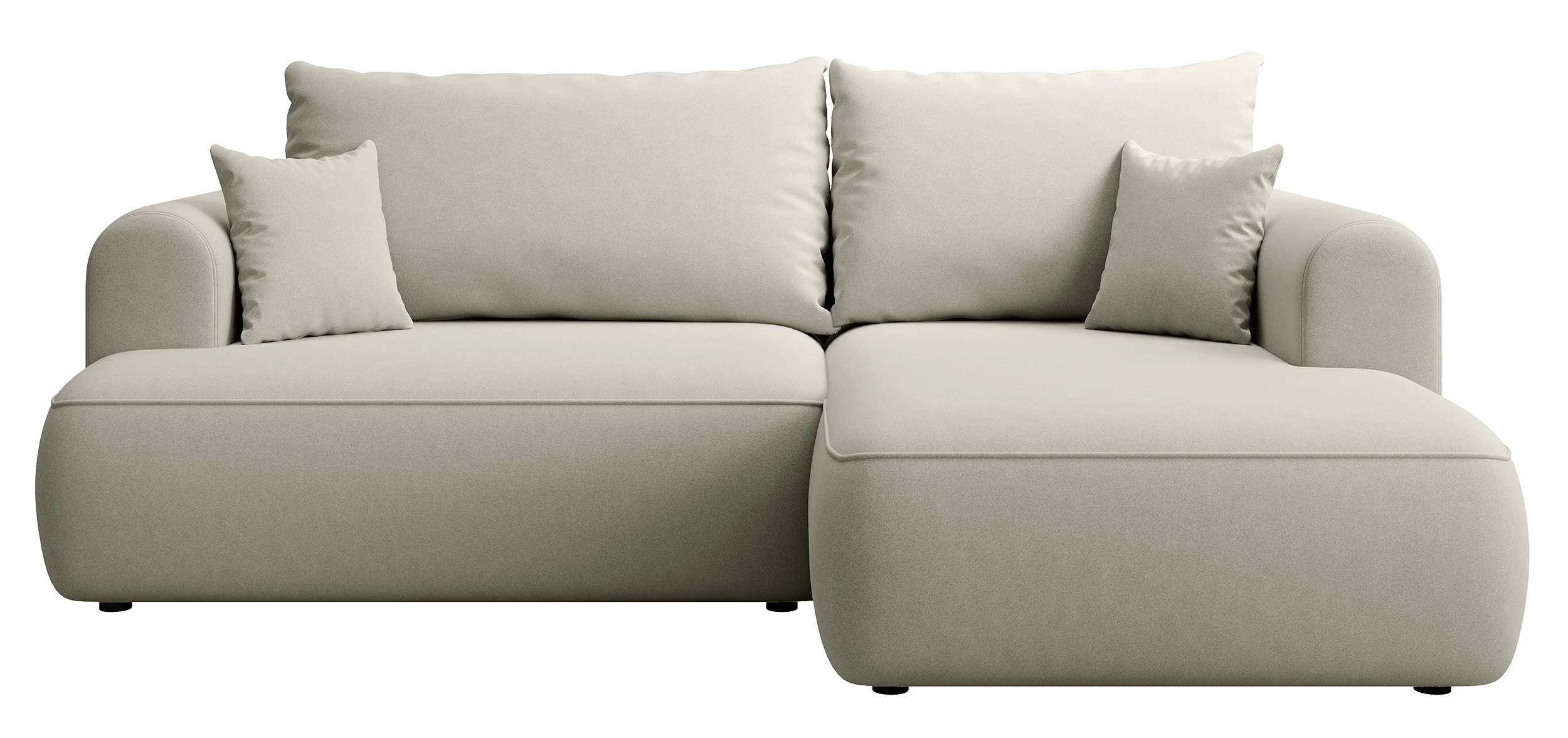 Narożnik z funkcją spania Ovo mini L-kształtny prawostronny z pojemnikiem jasnobeżowy welur łatwoczyszczący