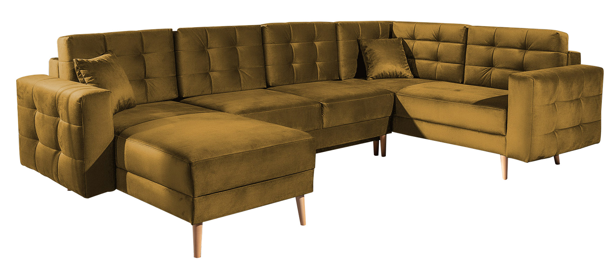 Narożnik z funkcją spania Masime U-kształtny z pojemnikiem uniwersalny musztardowy welur hydrofobowy - zdjęcie 1