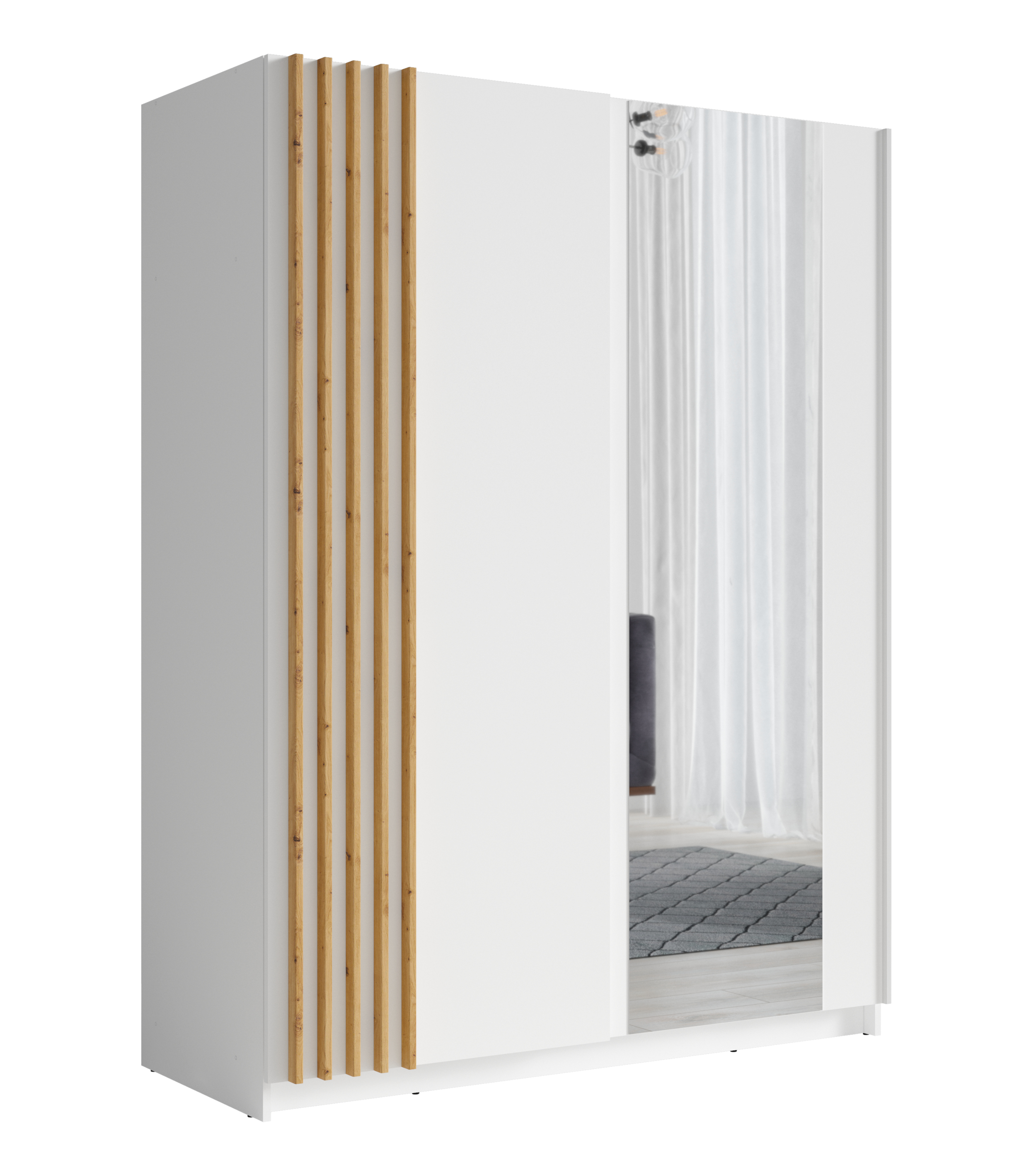 Szafa przesuwna Tollino z lustrem, półkami i drążkiem 150 cm Biała/Dąb artisan lamele - zdjęcie 1
