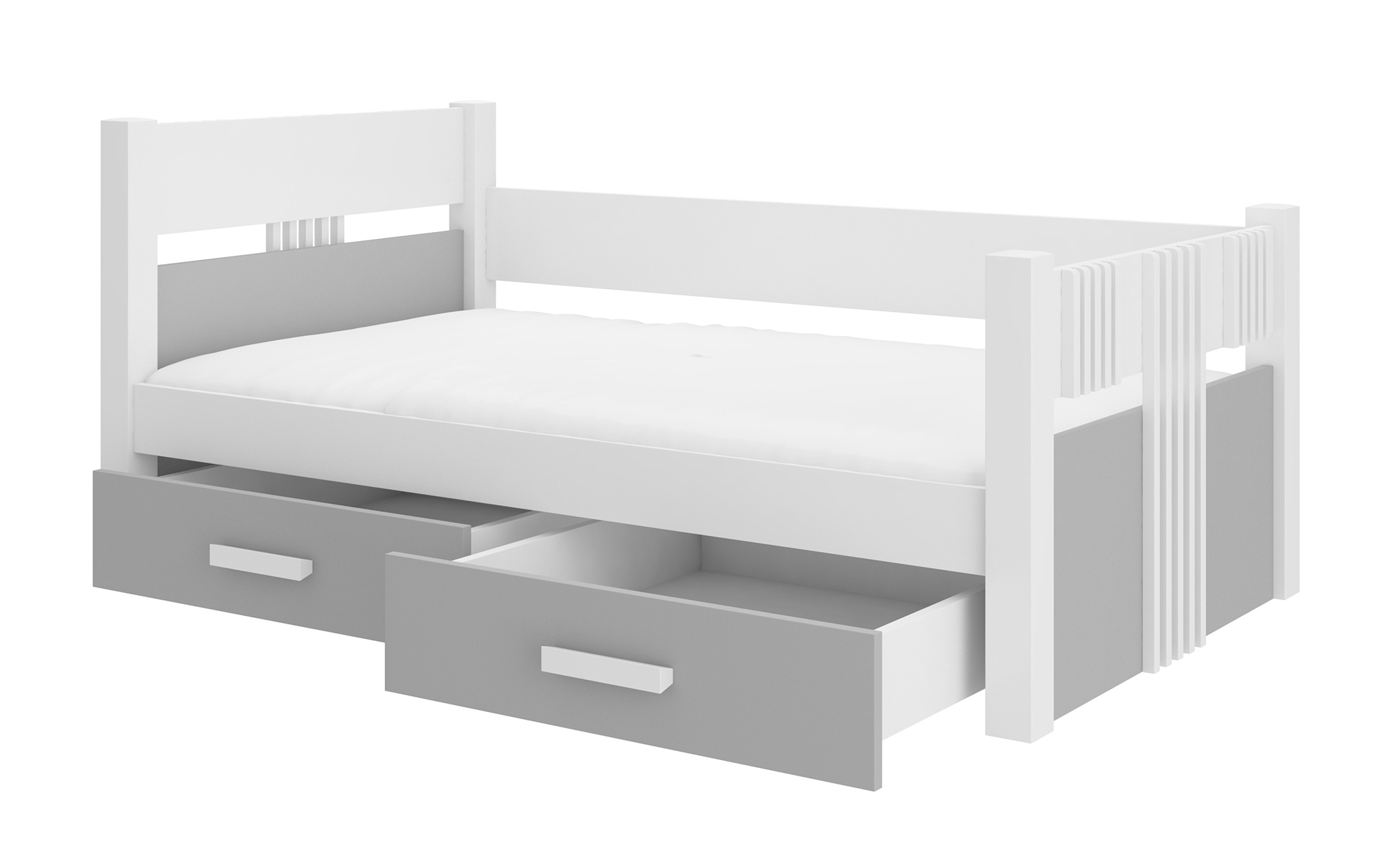 Łóżko dziecięce Toodie 180x80 białe / szary z materacem - zdjęcie 1