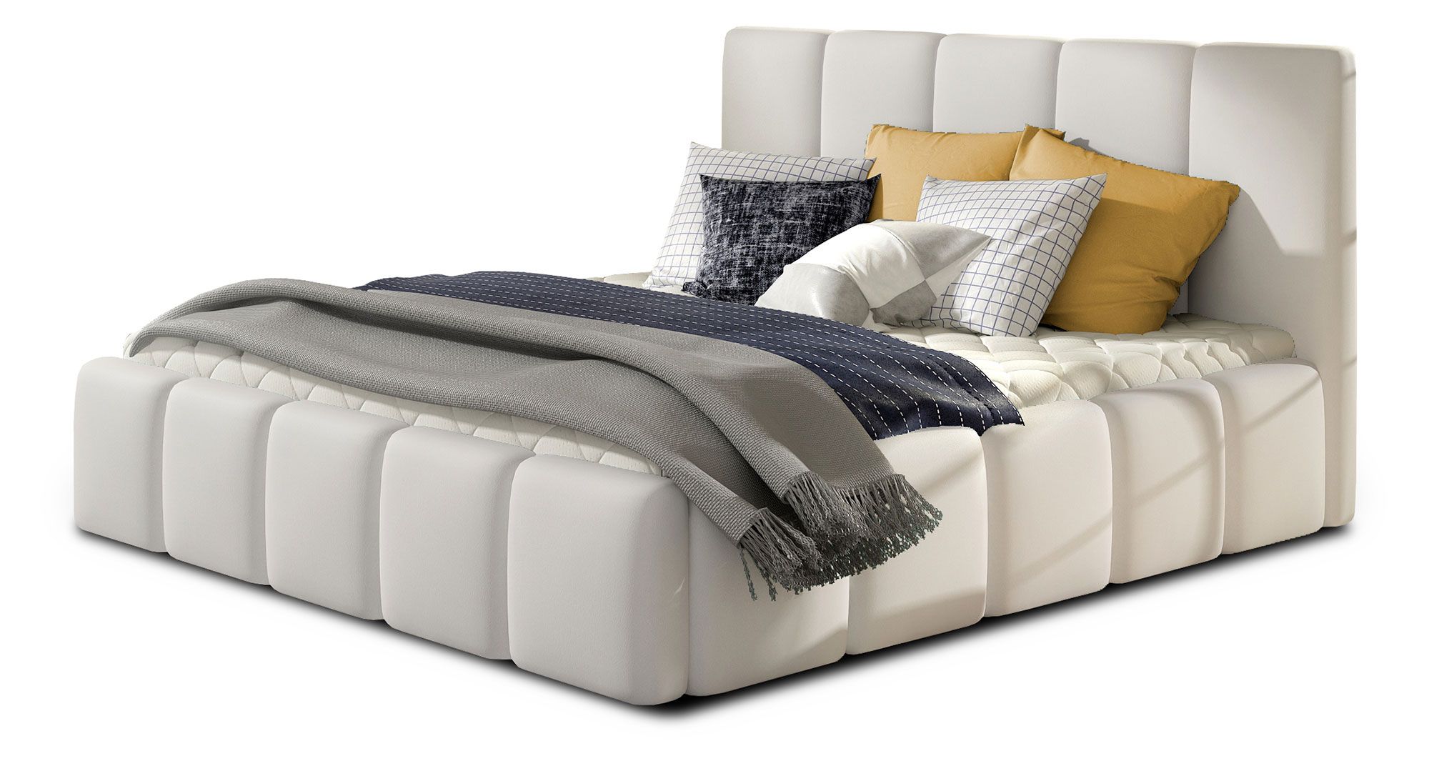 Łóżko tapicerowane Wapen 180x200 cm z pojemnikiem białe ekoskóra