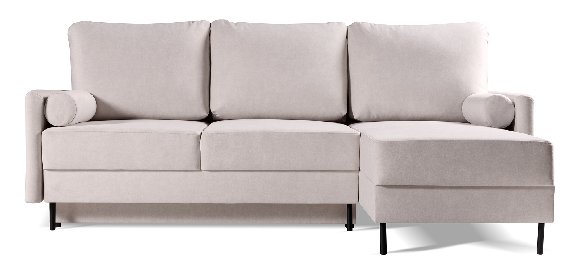 Narożnik z funkcją spania Tomonde L-kształtny z pojemnikiem uniwersalny szarobeżowy velvet hydrofobowy