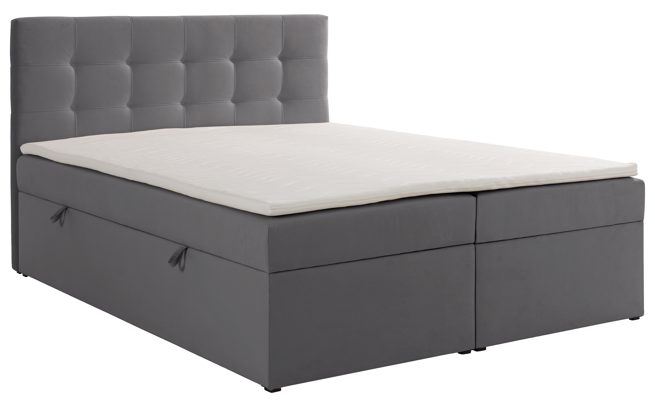 Łóżko kontynentalne 140x200 cm Ronneo z pojemnikami i topperem popielate welur - zdjęcie 1