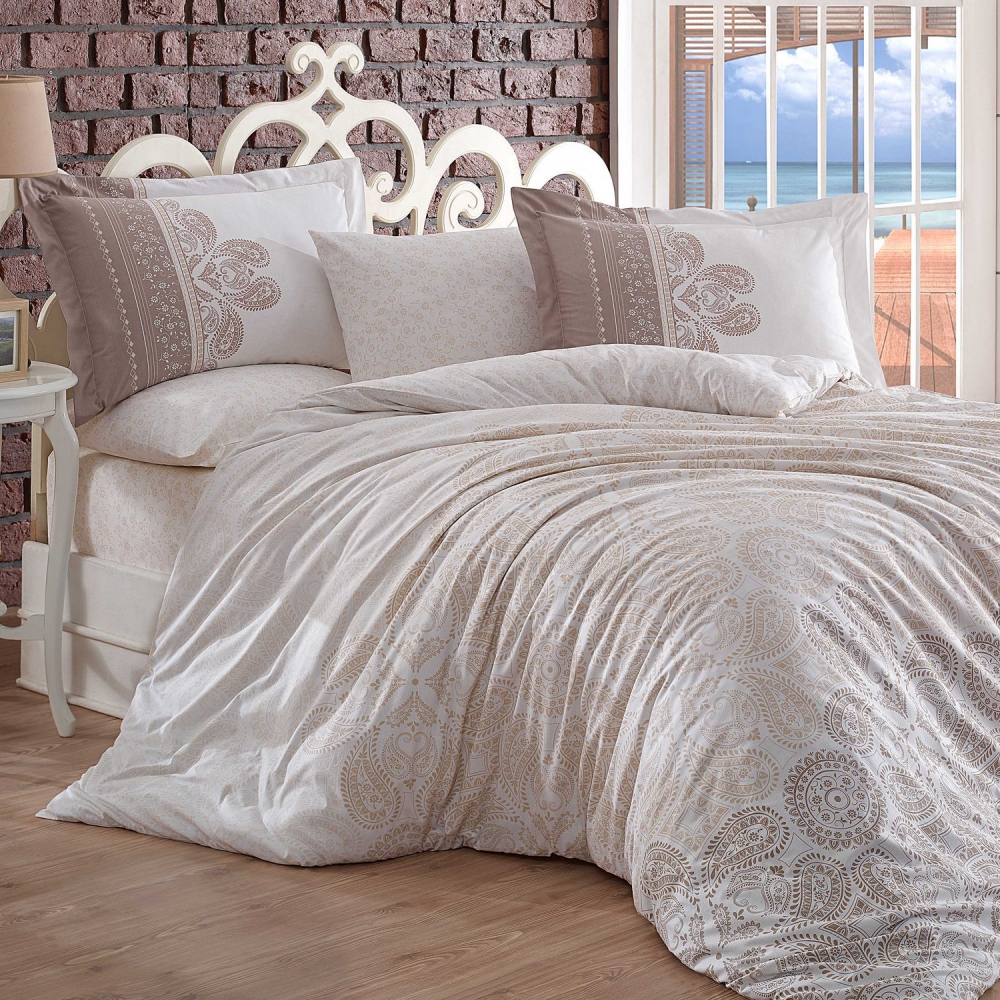 Komplet pościeli Creamy 200x220 cm z dwiema poszewkami na poduszkę 50x70 cm i z prześcieradłem beżowy - zdjęcie 1