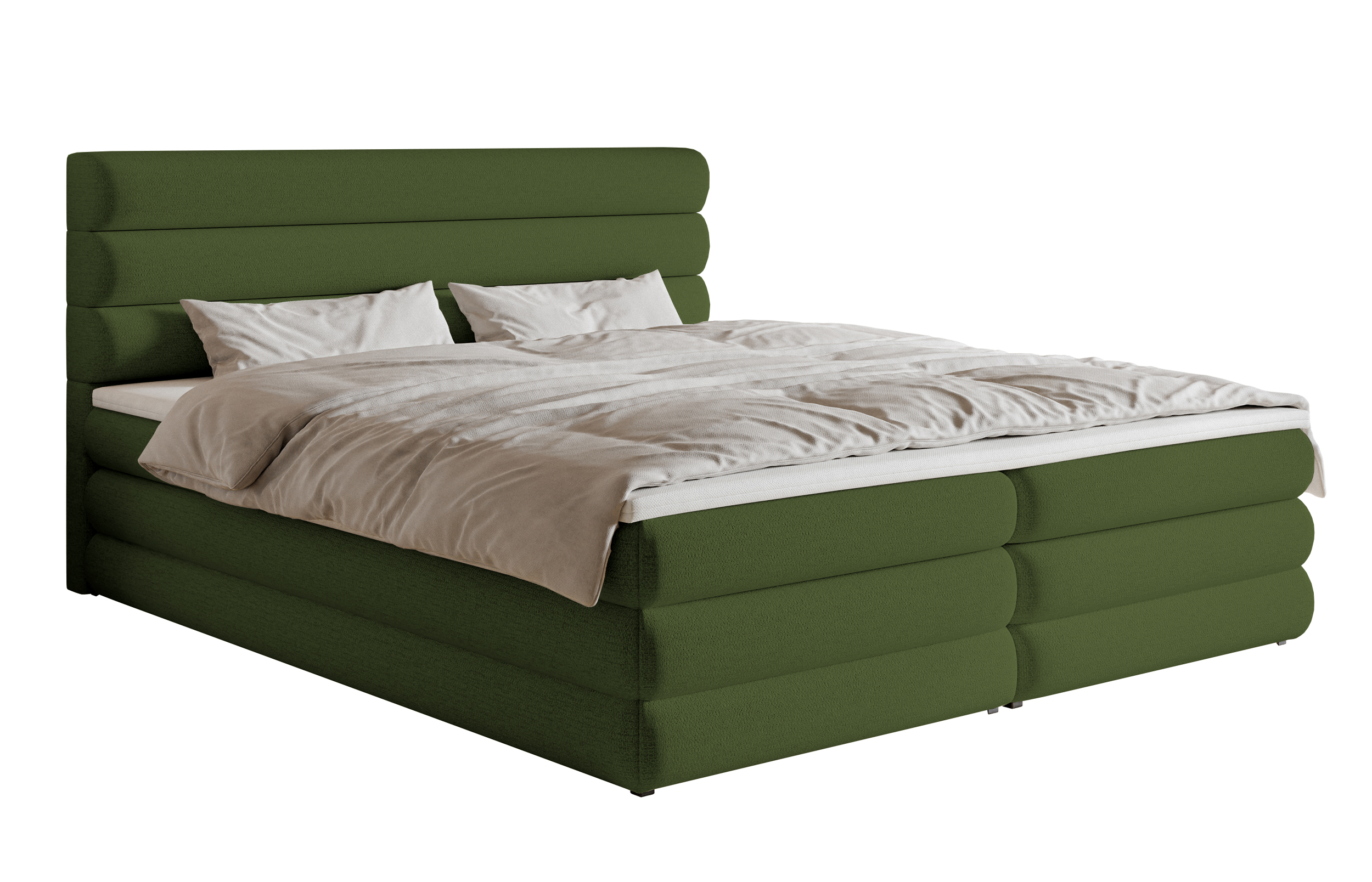 Łóżko kontynentalne 180x200cm Alegre z topperem i dwoma pojemnikami oliwkowe w tkaninie hydrofobowej szenil nogi czarne - zdjęcie 1