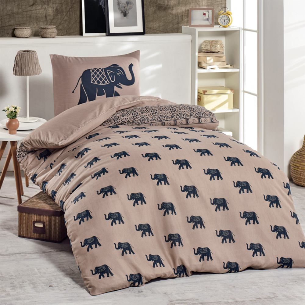Komplet pościeli Indie 140x220 cm z poszewką na poduszkę 50x70 cm granatowe słonie - zdjęcie 1