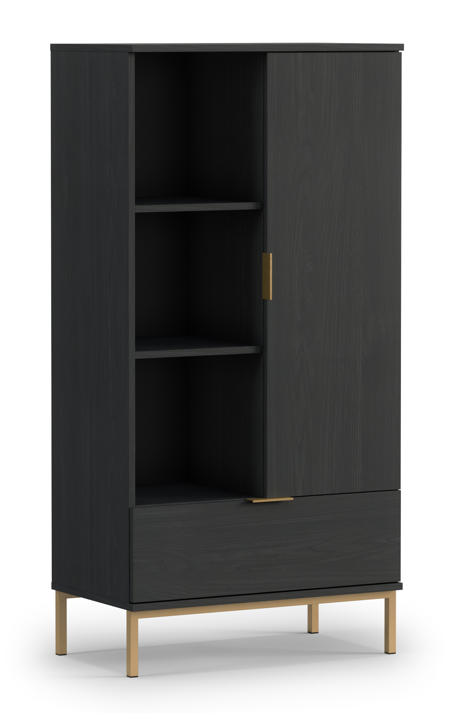 Regał jednodrzwiowy Lartti 70 cm z półkami i szufladą jesion portland czarny - zdjęcie 1