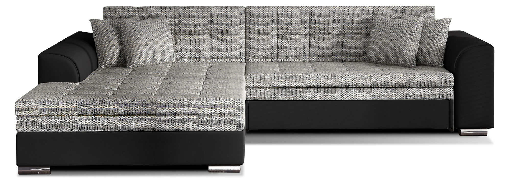 Narożnik z funkcją spania Ralkato L-kształtny szary / czarny ekoskóra / plecionka lewostronny - zdjęcie 1