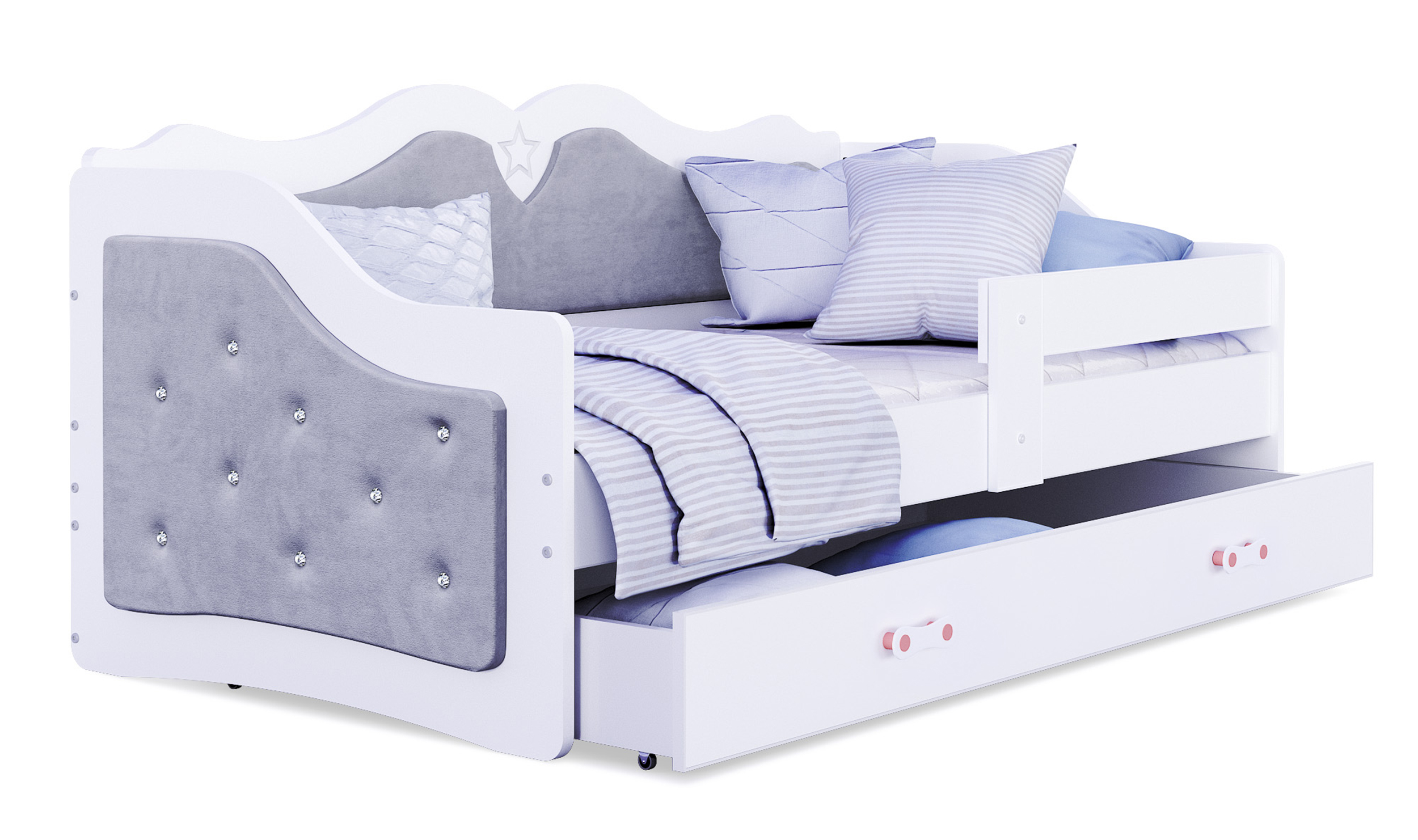 Łóżko tapicerowane Letly z szufladą i materacem pikowane - zdjęcie 1