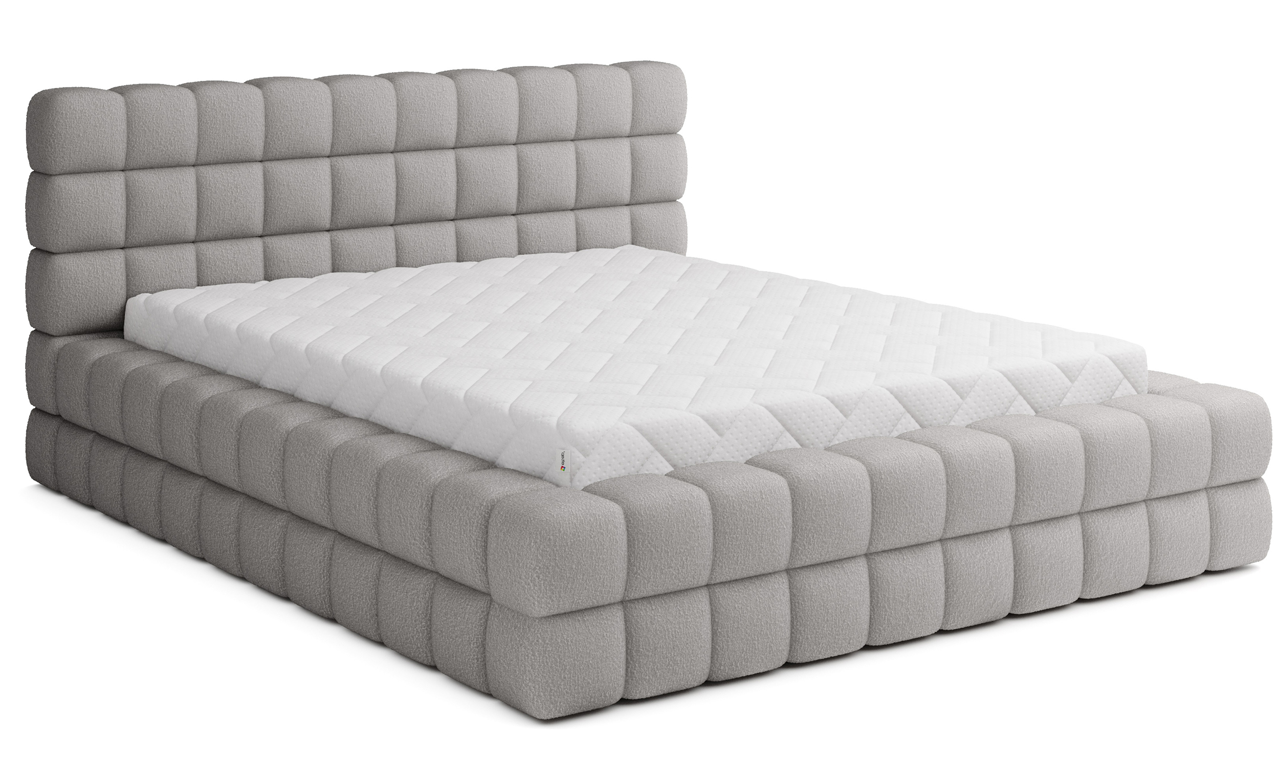 Łóżko tapicerowane 140x200 cm Boubble z pojemnikiem szare boucle - zdjęcie 1