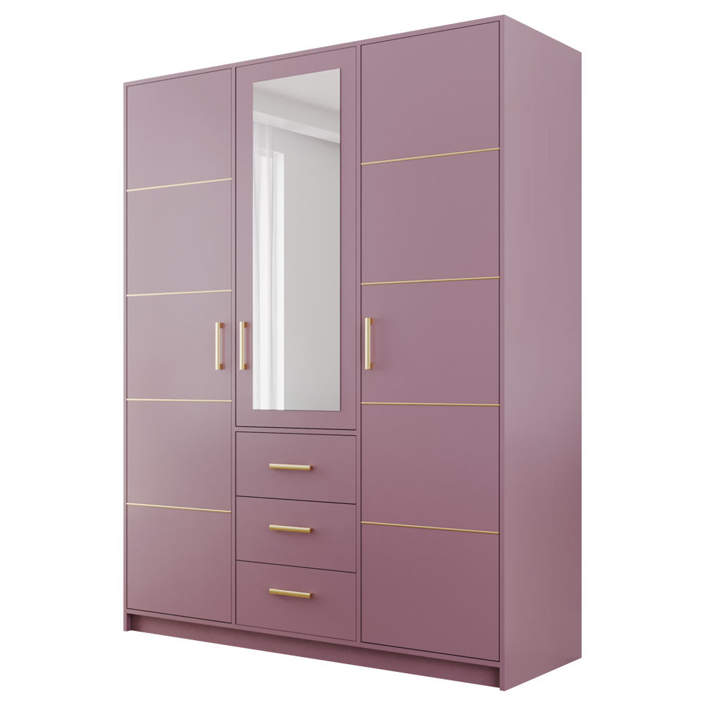 Szafa z lustrem Neptun 147x200x58 cm ze złotymi uchwytami - zdjęcie 1