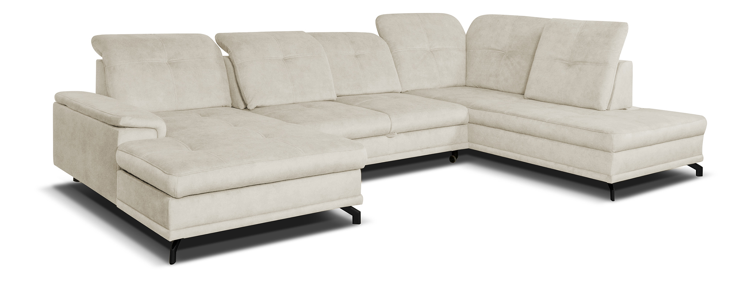 Narożnik z funkcją spania Berberati U-kształtny kremowy nogi czarne velvet hydrofobowy z pojemnikiem lewostronny - zdjęcie 1