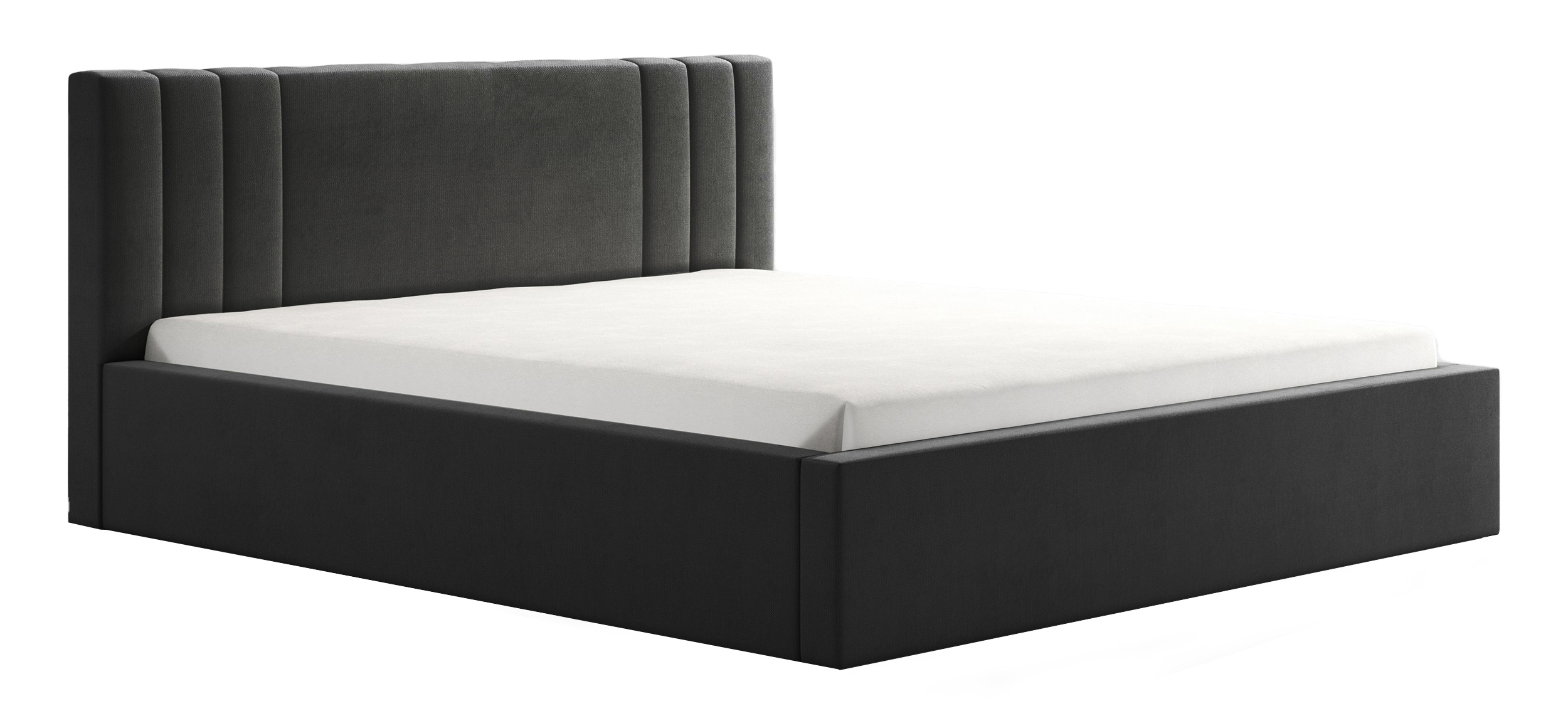 Łóżko tapicerowane 160x200 cm Lentella z pojemnikiem stelaż metalowy ciemnoszare - zdjęcie 1