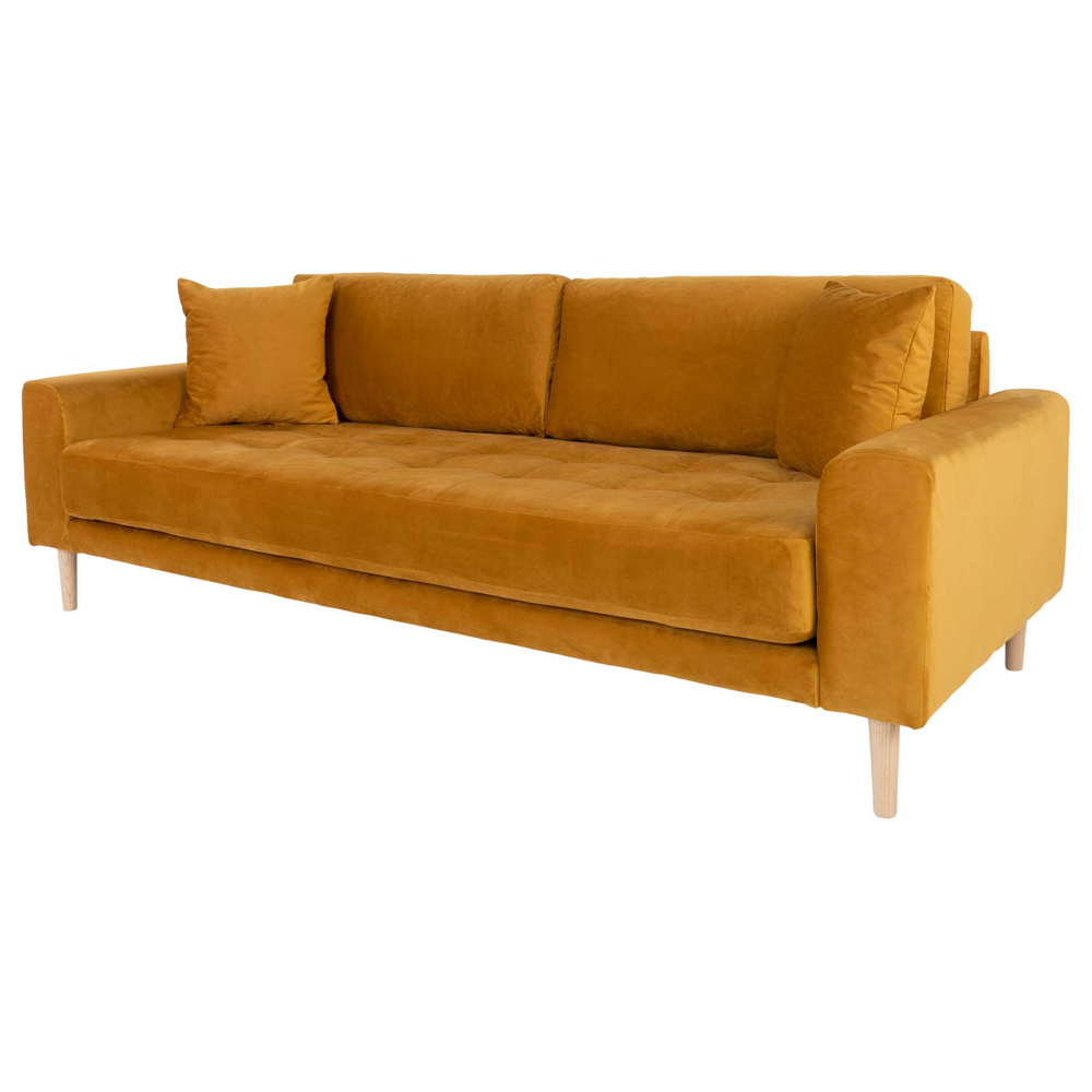 Sofa trzyosobowa Dagmarri 210 cm musztardowy welur - zdjęcie 1