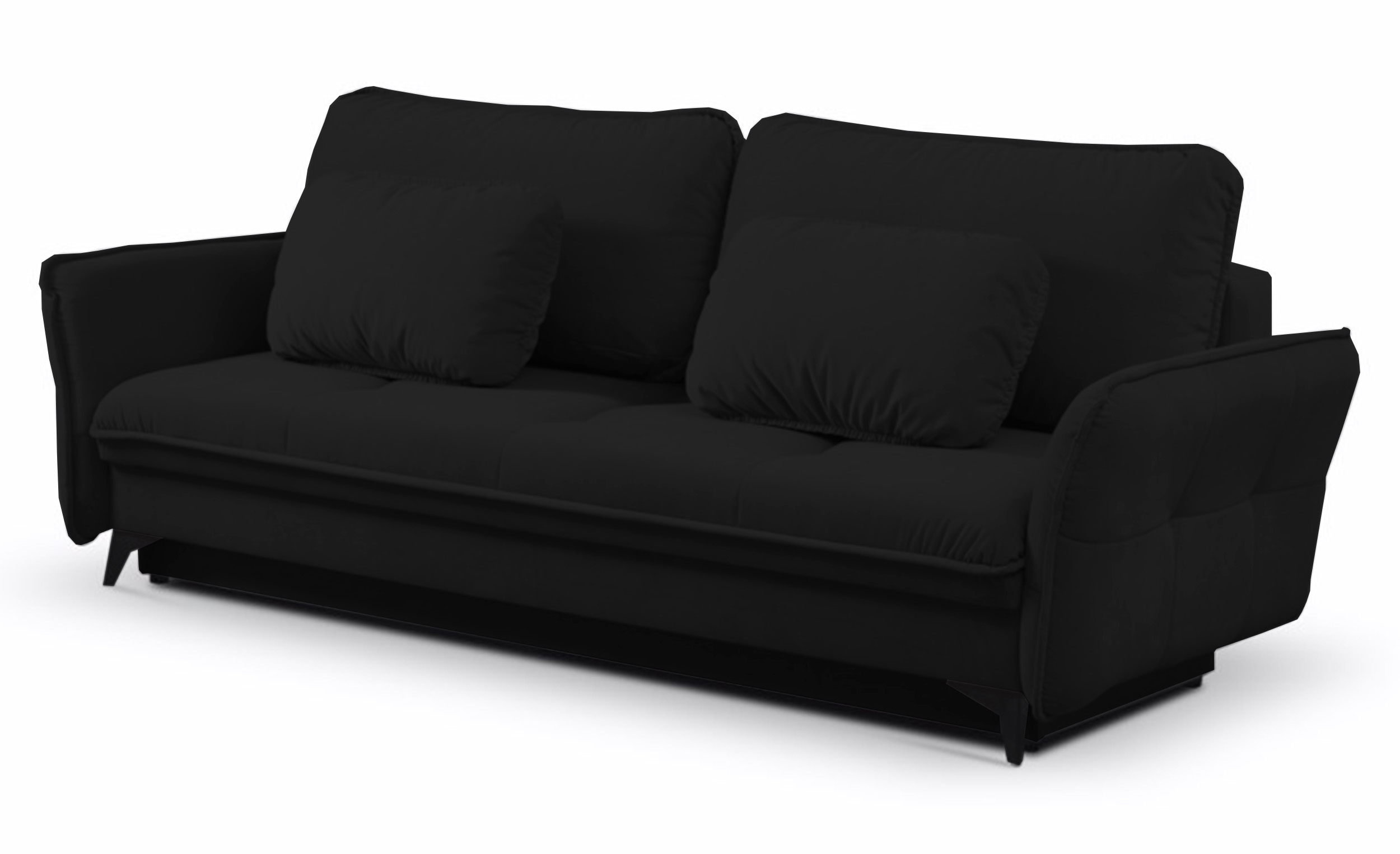 Kanapa rozkładana Marovato czarna trzyosobowa z pojemnikiem w tkaninie hydrofobowej plusz - zdjęcie 1