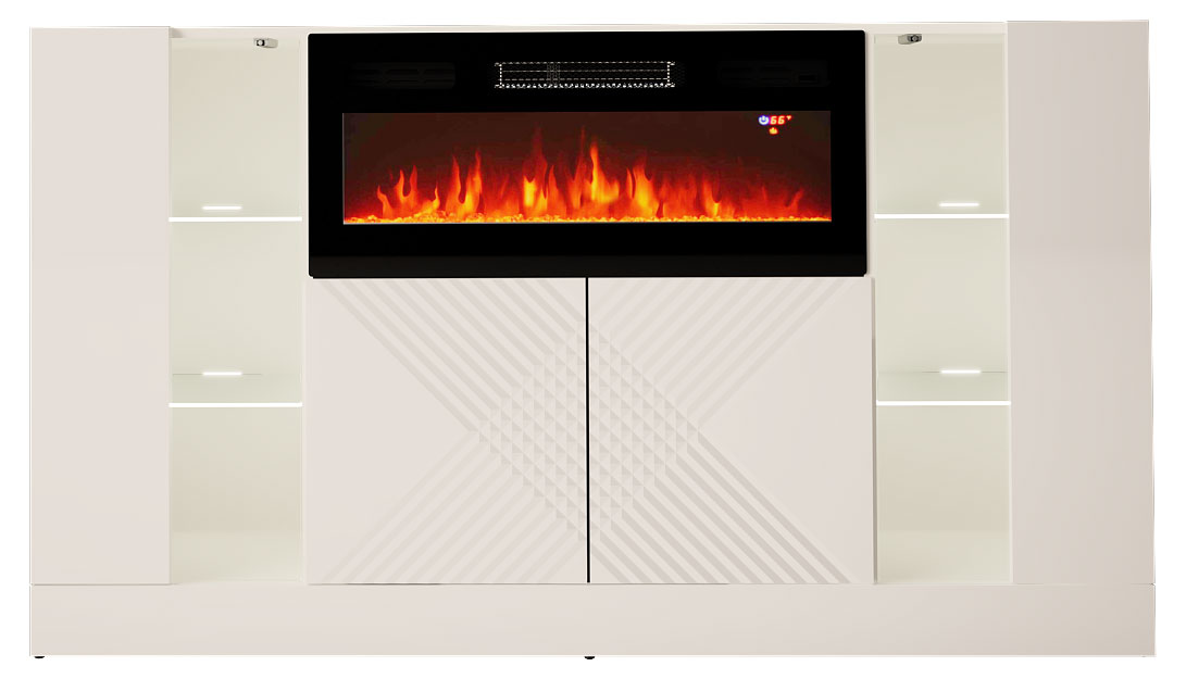 Komoda czterodrzwiowa Darica 160 cm z kominkiem elektrycznym biały mat / biały połysk - zdjęcie 1