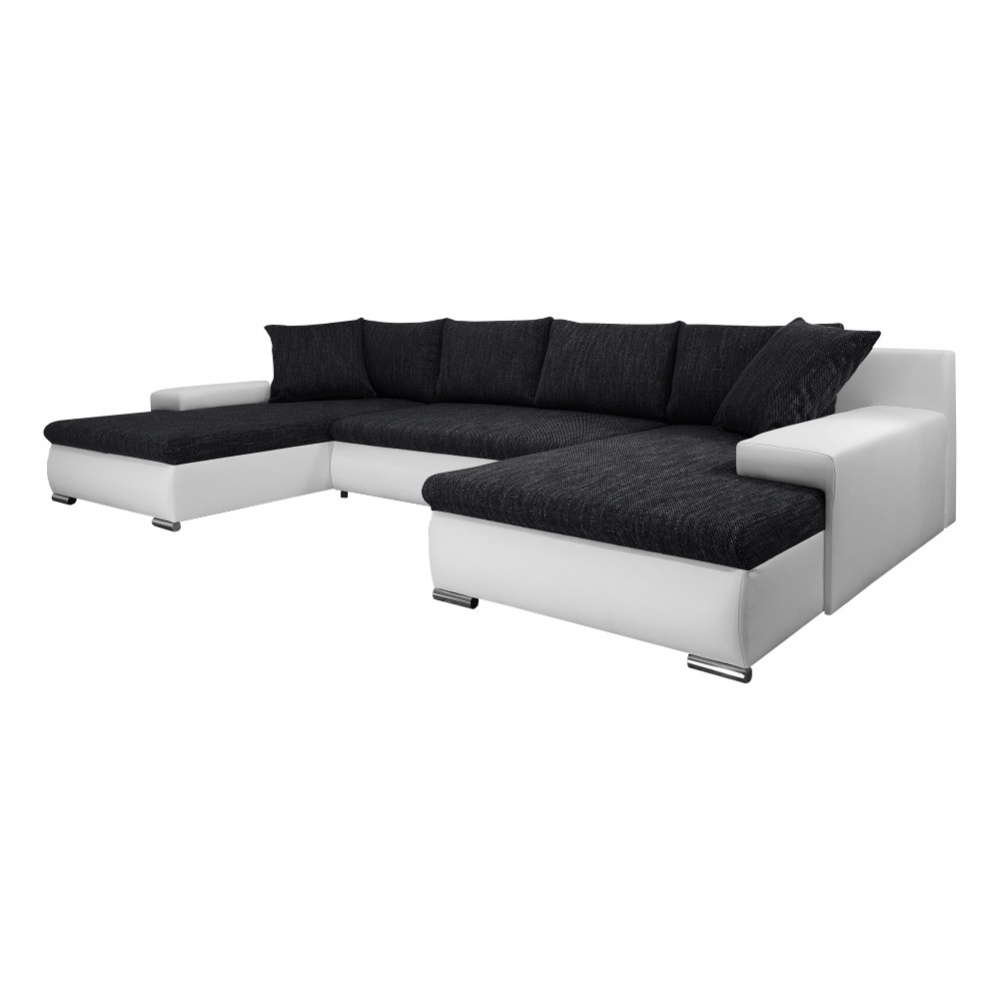 Narożnik z funkcją spania Imbuti U biała ekoskóra-czarna plecionka