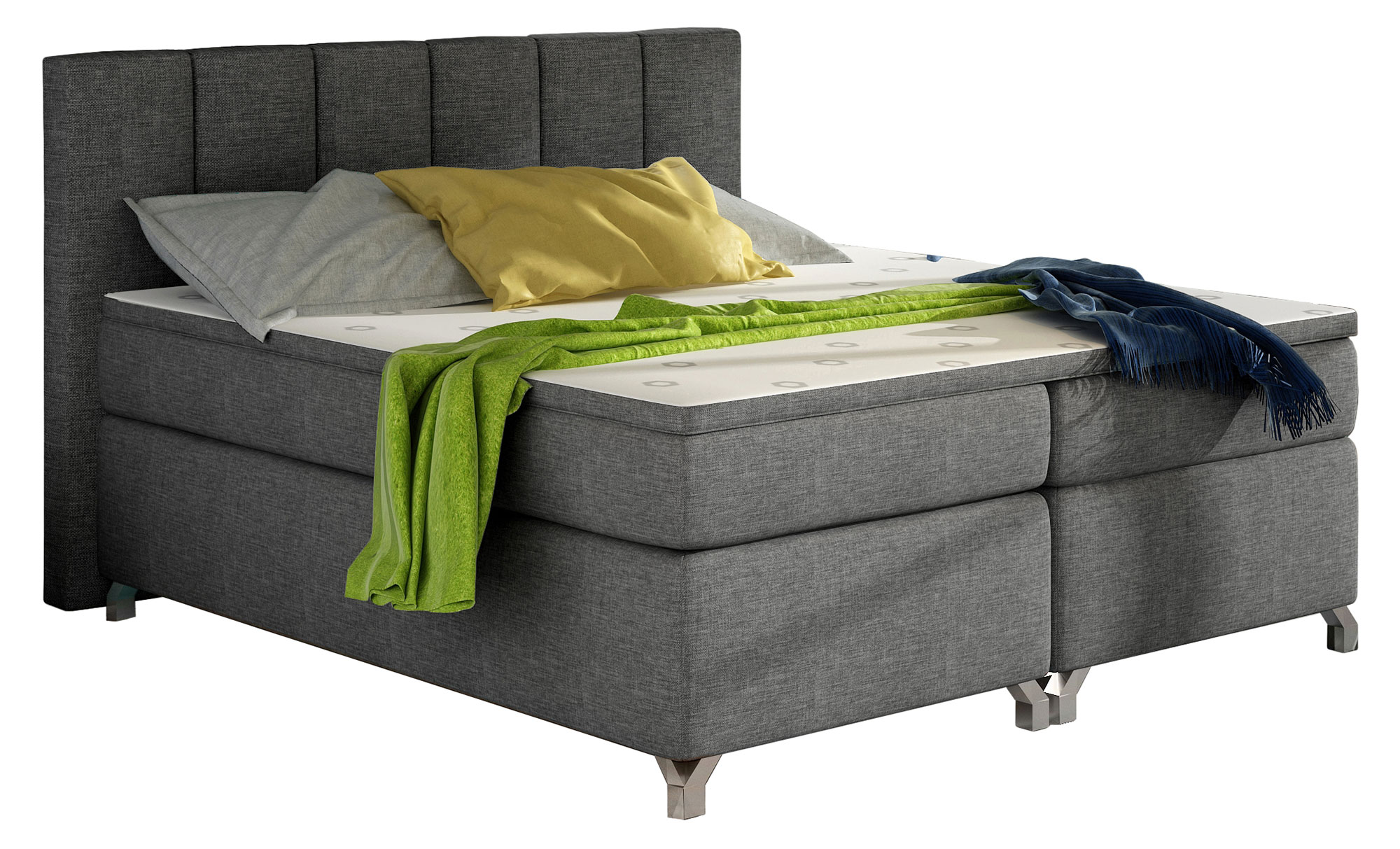 Łóżko kontynentalne Zonti 160x200 cm z pojemnikiem szare plecionka - zdjęcie 1