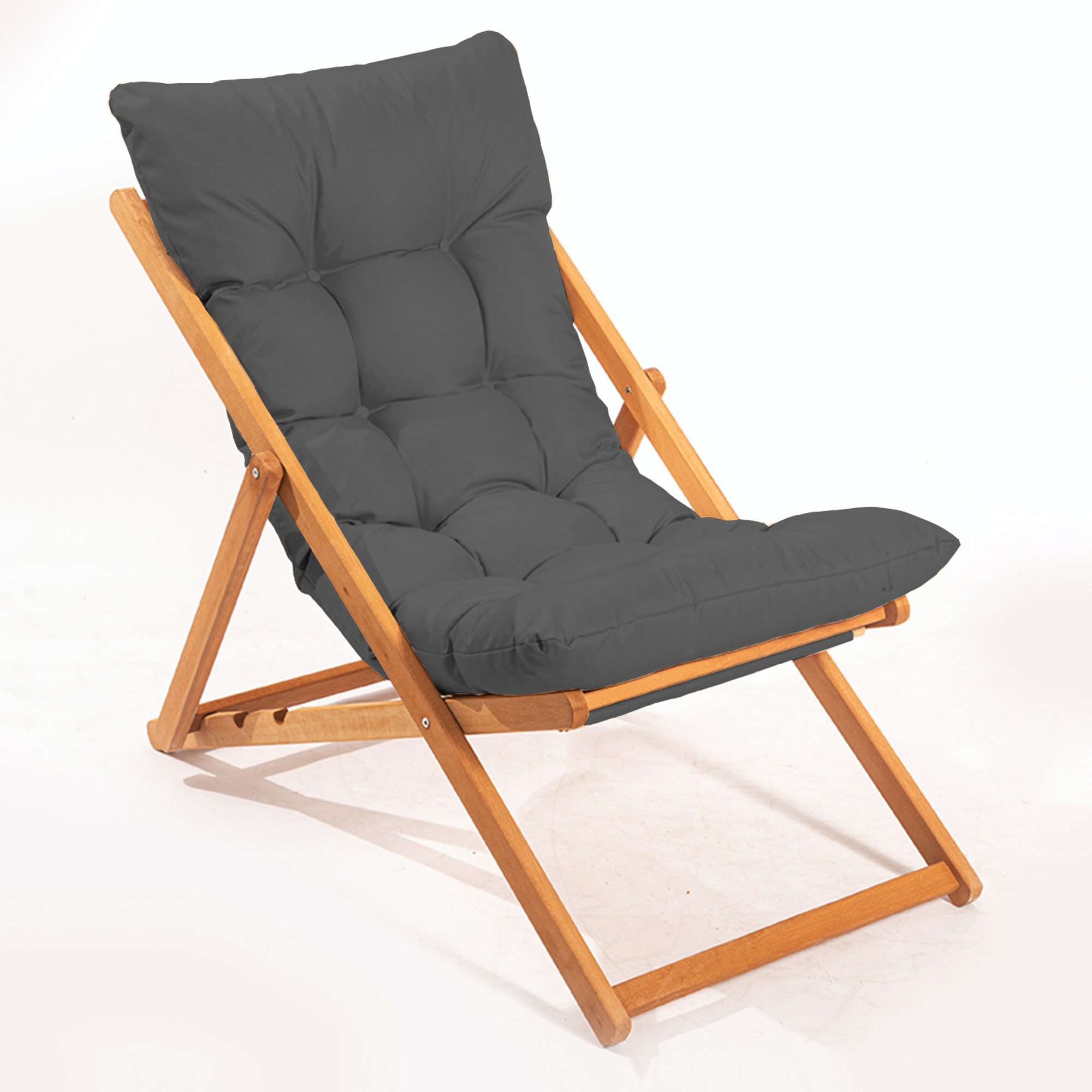 Leżak ogrodowy drewniany Bertive szara poducha - zdjęcie 1