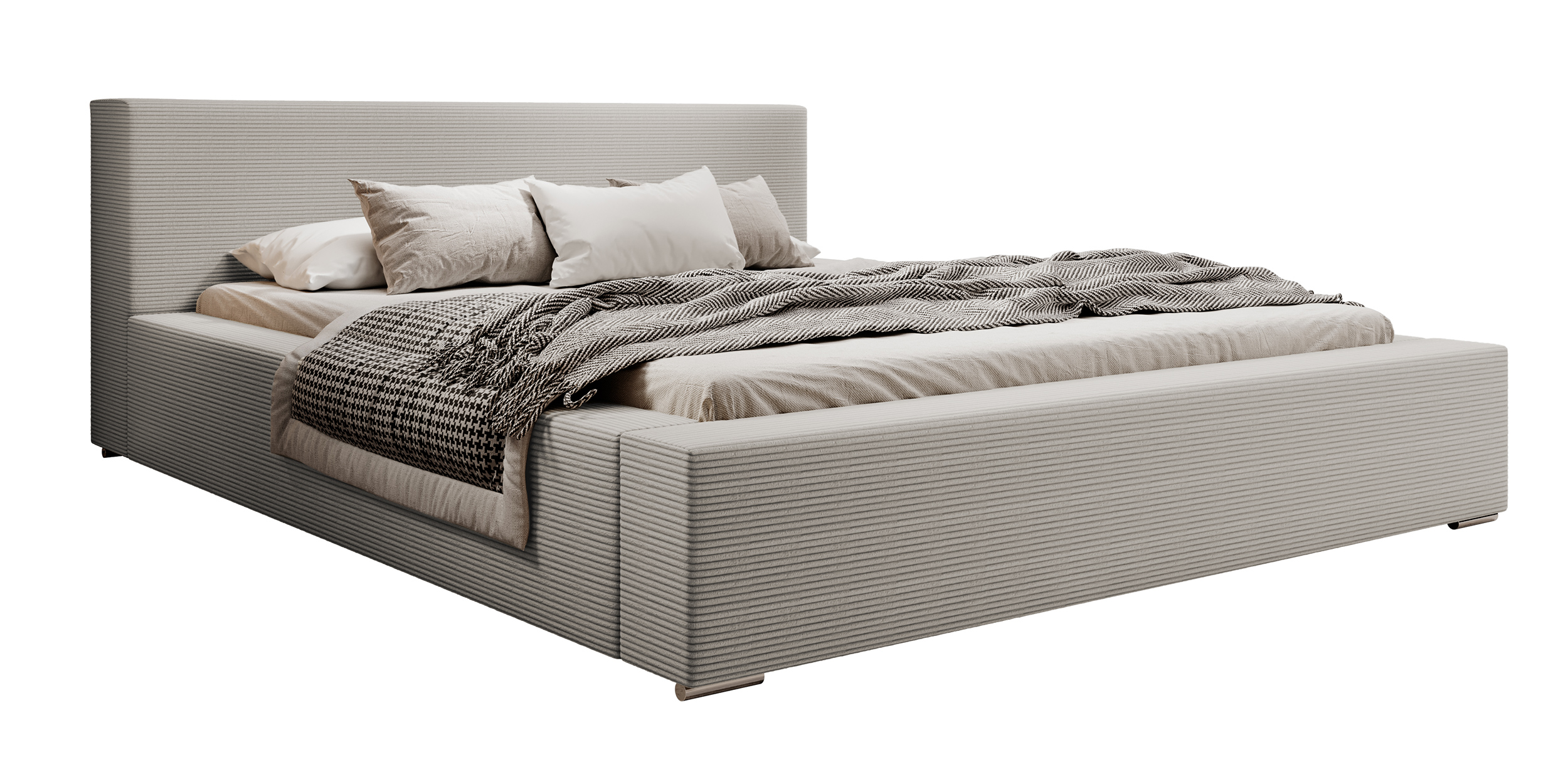 Łóżko tapicerowane 180x200 cm Pancetto z pojemnikiem szarobeżowy sztruks - zdjęcie 1