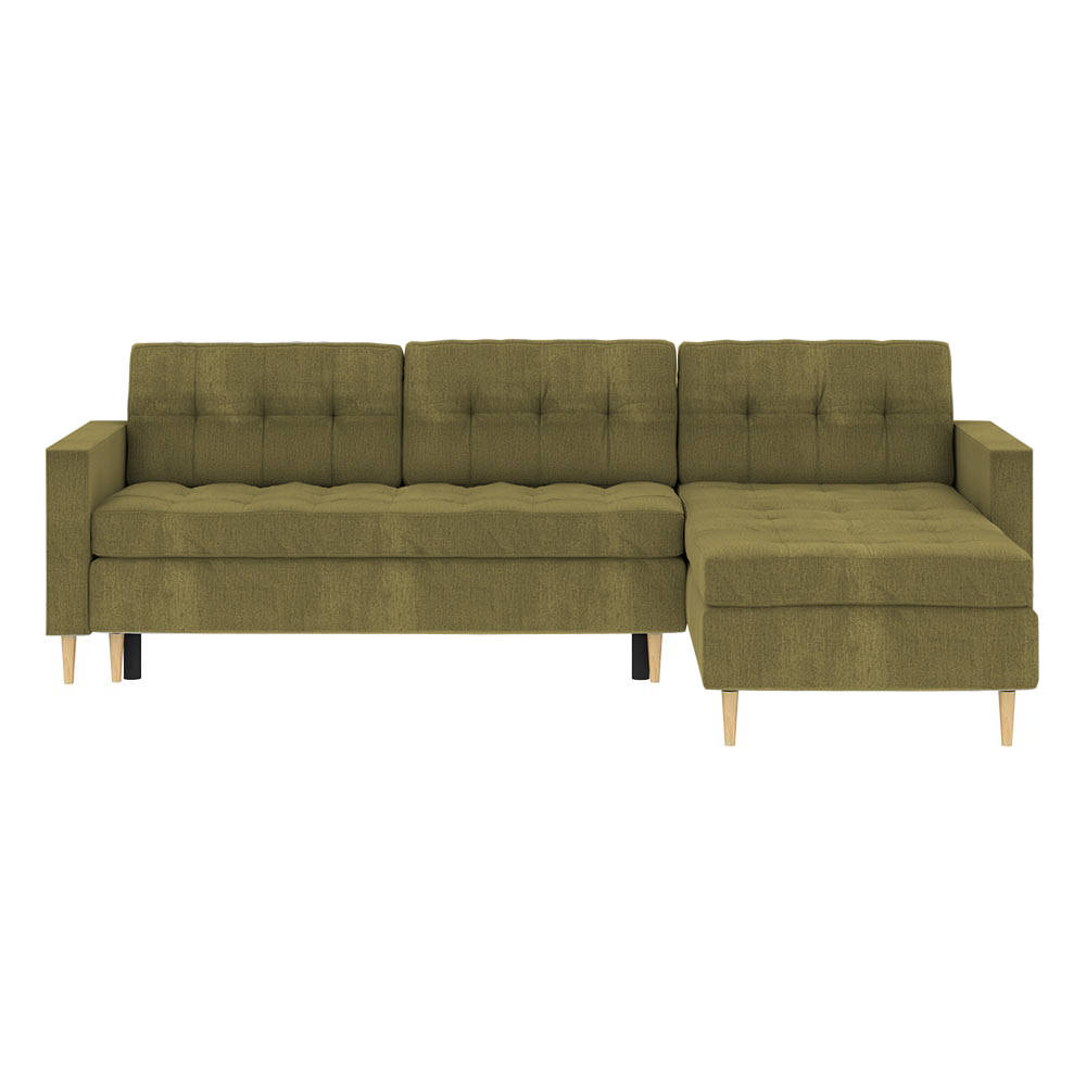 Narożnik z funkcją spania Kopenhaga L-kształtny z pojemnikiem uniwersalny oliwkowy welur hydrofobowy