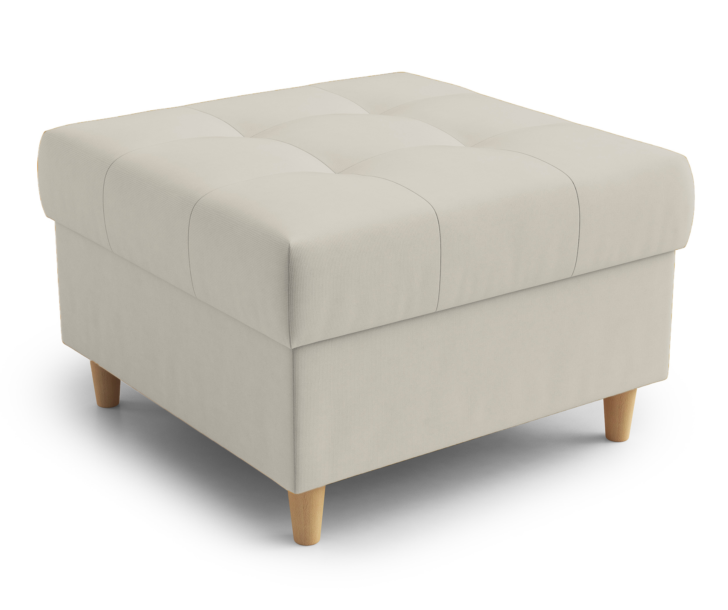 Pufa na drewnianych nóżkach Berrec pikowana kremowa welur - zdjęcie 1