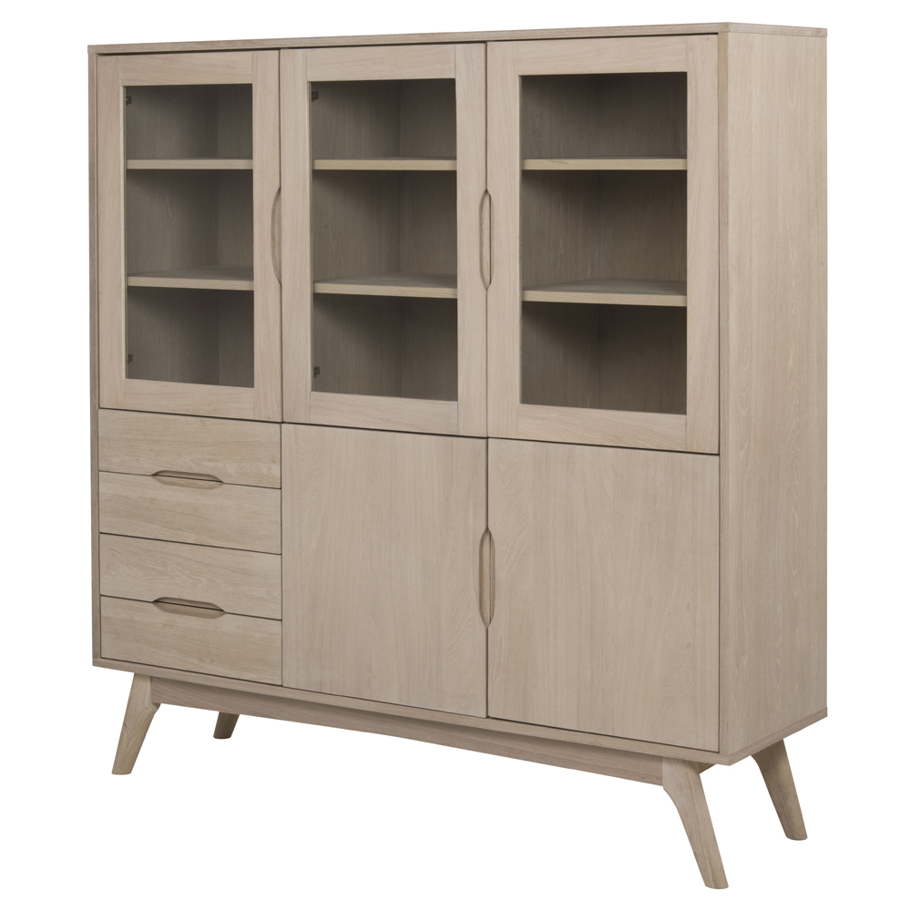 Witryna drewniana Wezen pięciodrzwiowa z czterema szufladami jasny dąb - zdjęcie 1